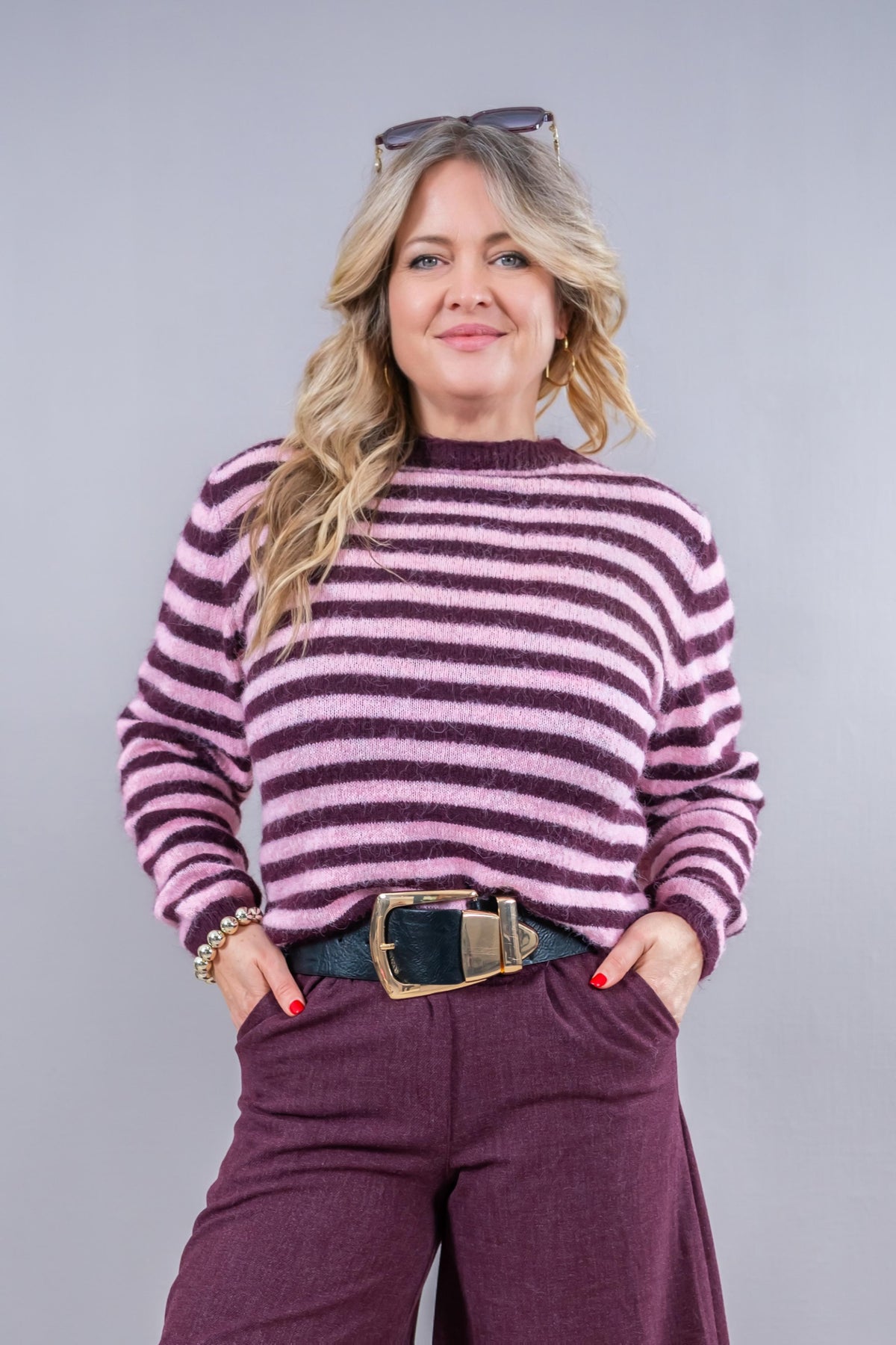 Strickpulli Stripes, burgundy/rosa