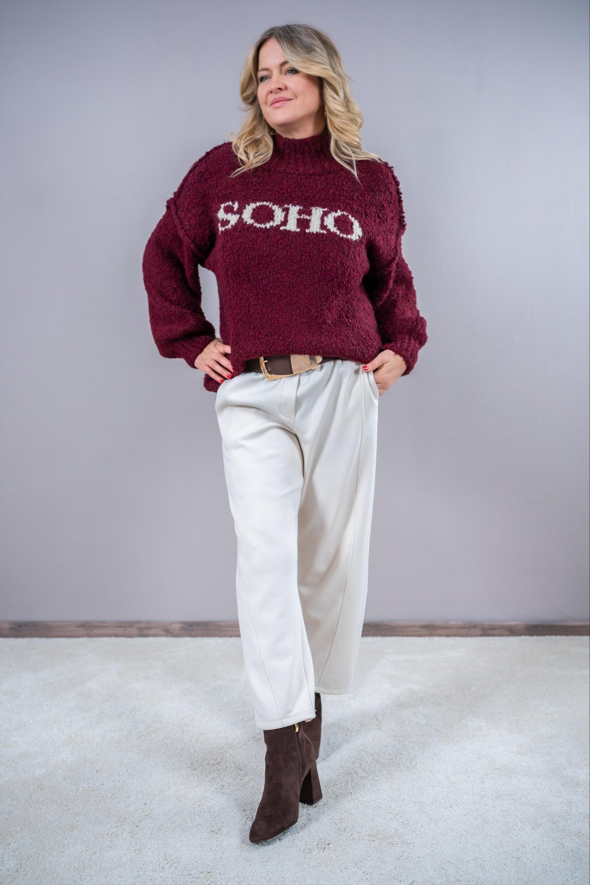 Bouclé Pullover "SOHO", bordeaux