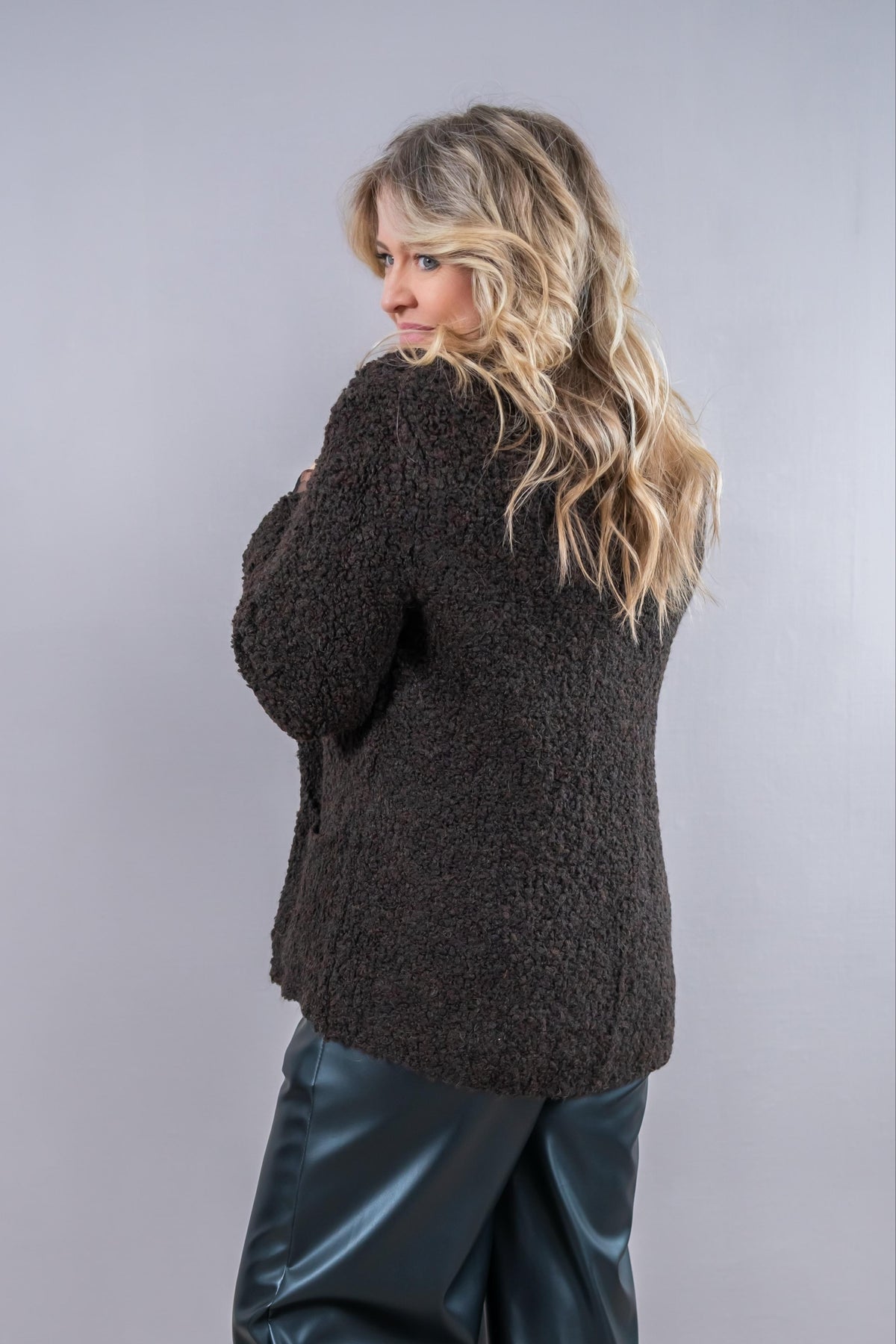 Kuschelige Bouclé-Jacke, schokobraun