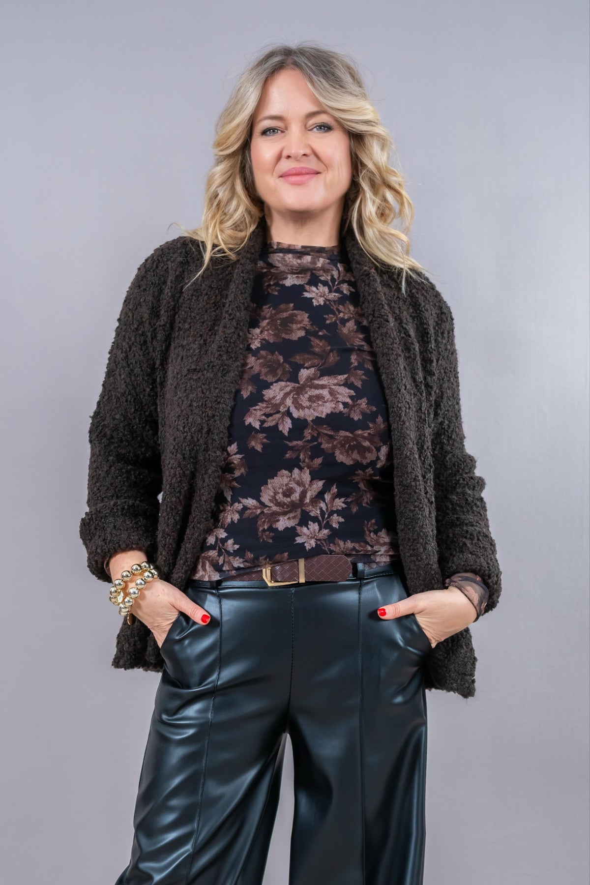 Kuschelige Bouclé-Jacke, schokobraun