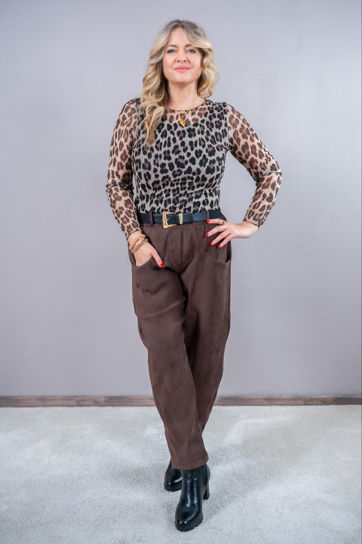 Langarmshirt Leo, beige/schwarz/braun