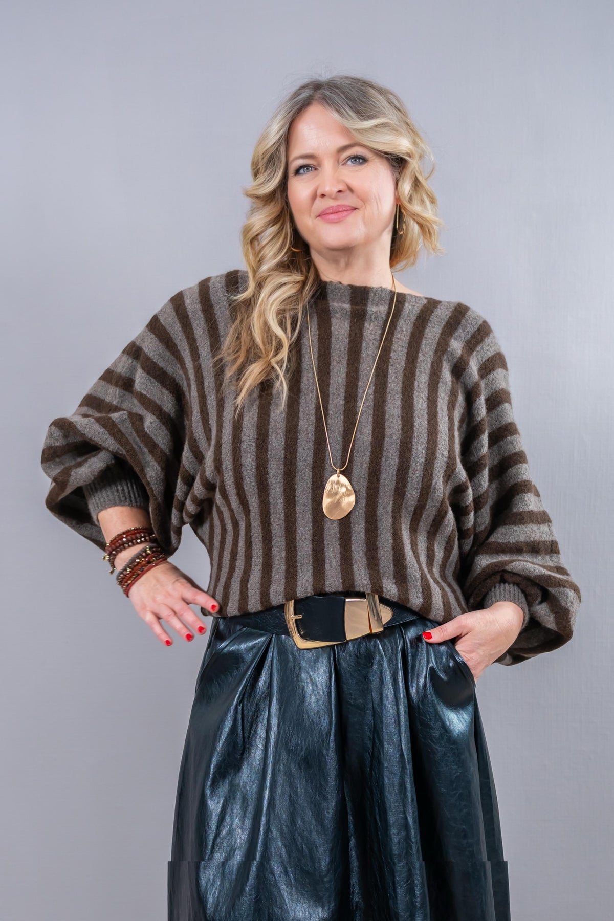 Strickpulli Stripes, braun/taupe