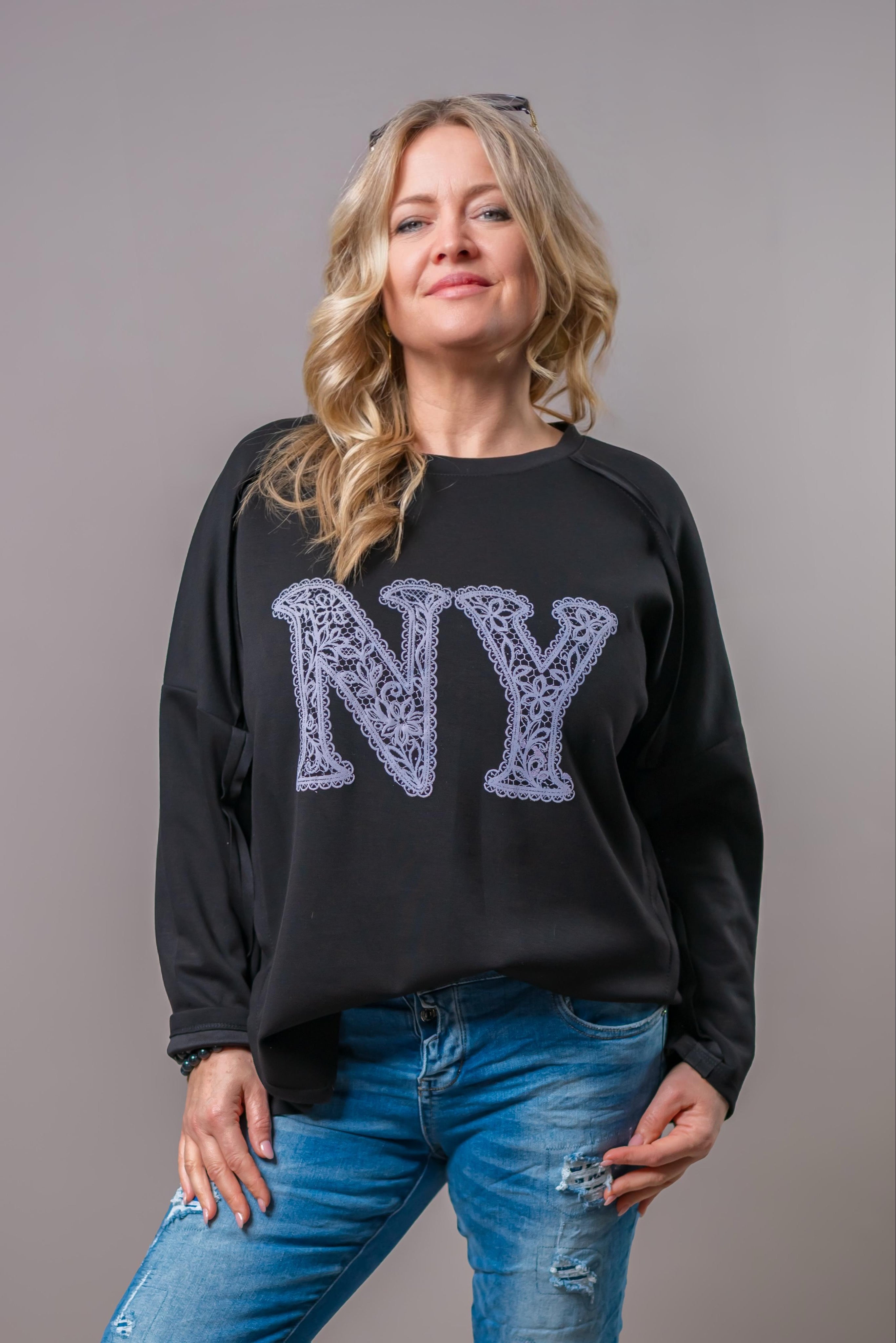 Sweatshirt mit Print "NY", schwarz