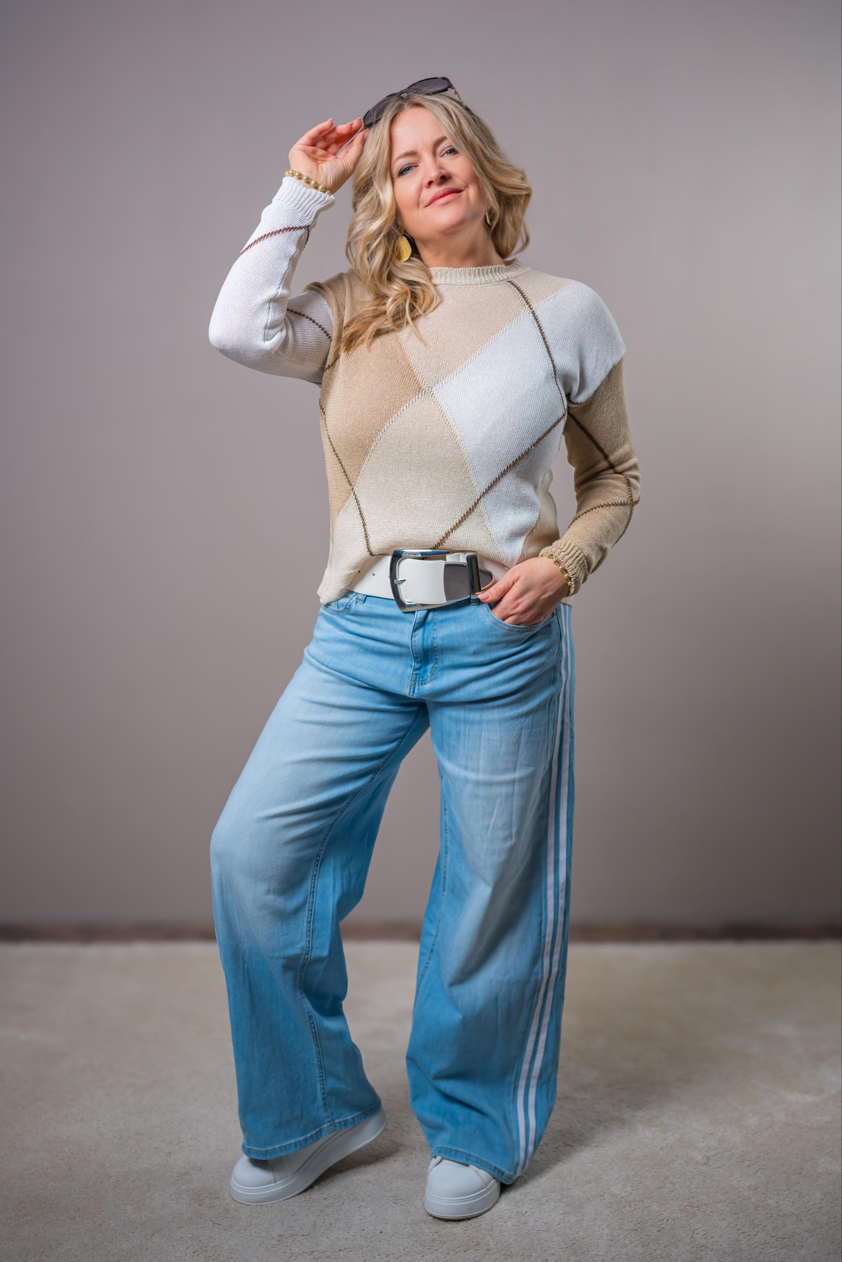 Lässige Wide-Leg-Jeans mit seitlichem Zierstreifen, used-wash hellblau