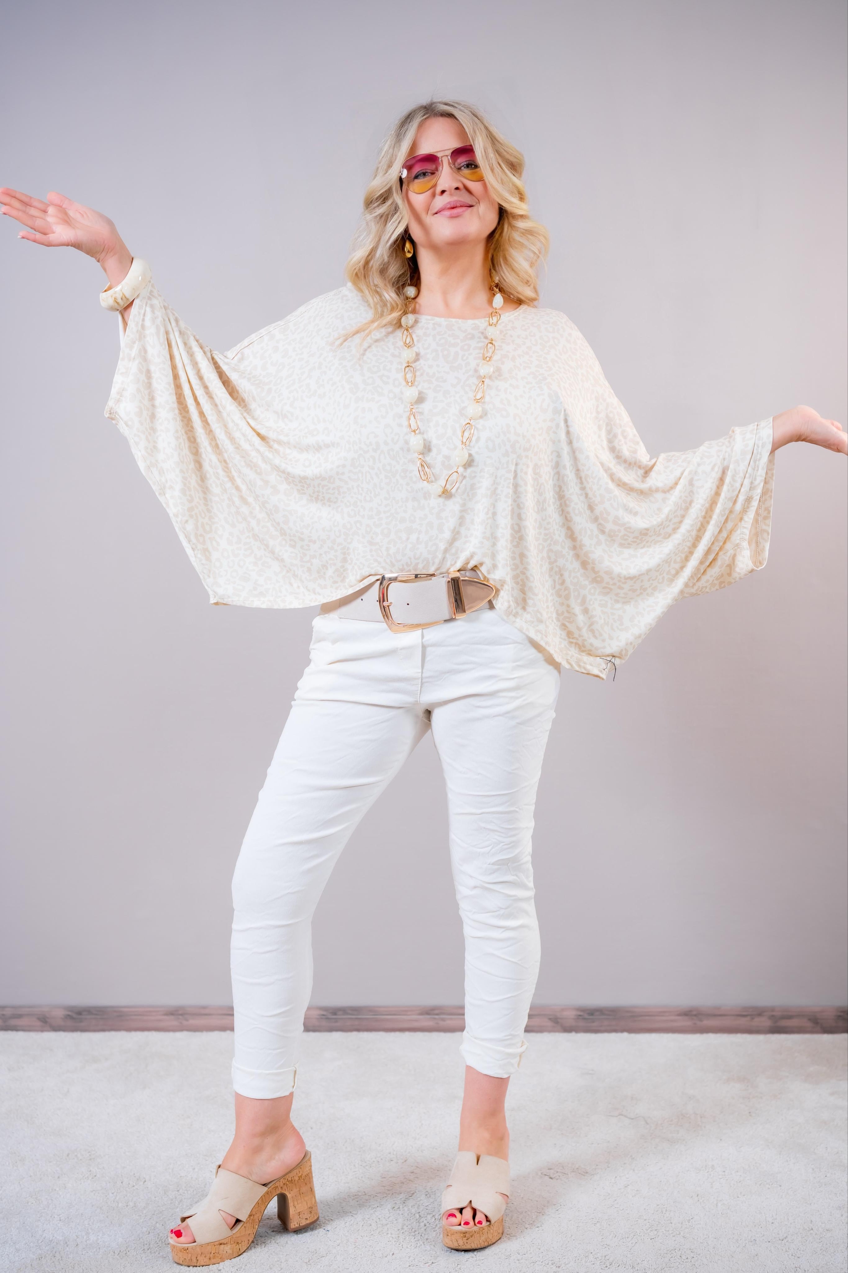 Stretchhose mit Crinkle-Effekt, creme