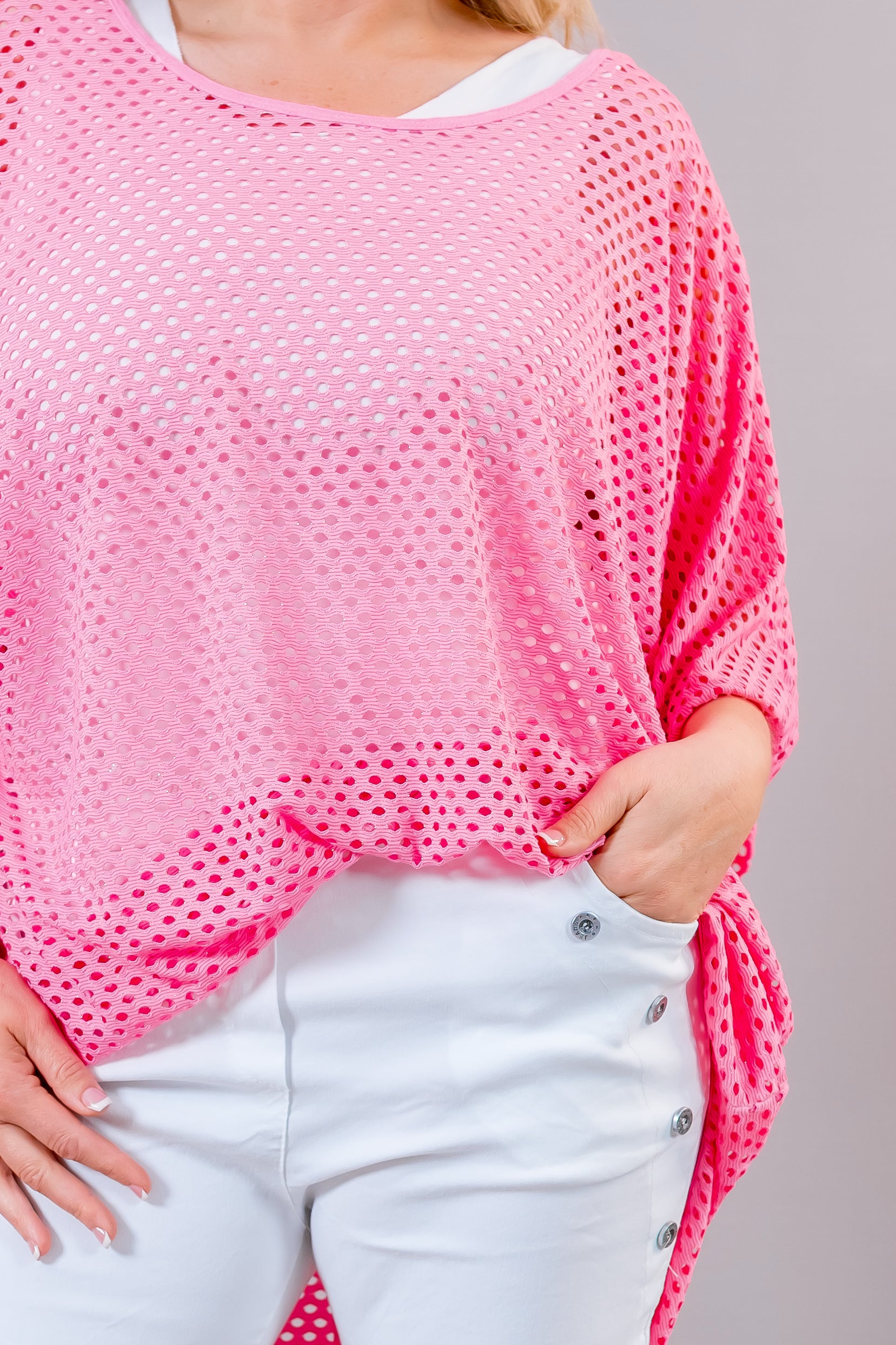 Oversize Shirt mit Lochstruktur, pink