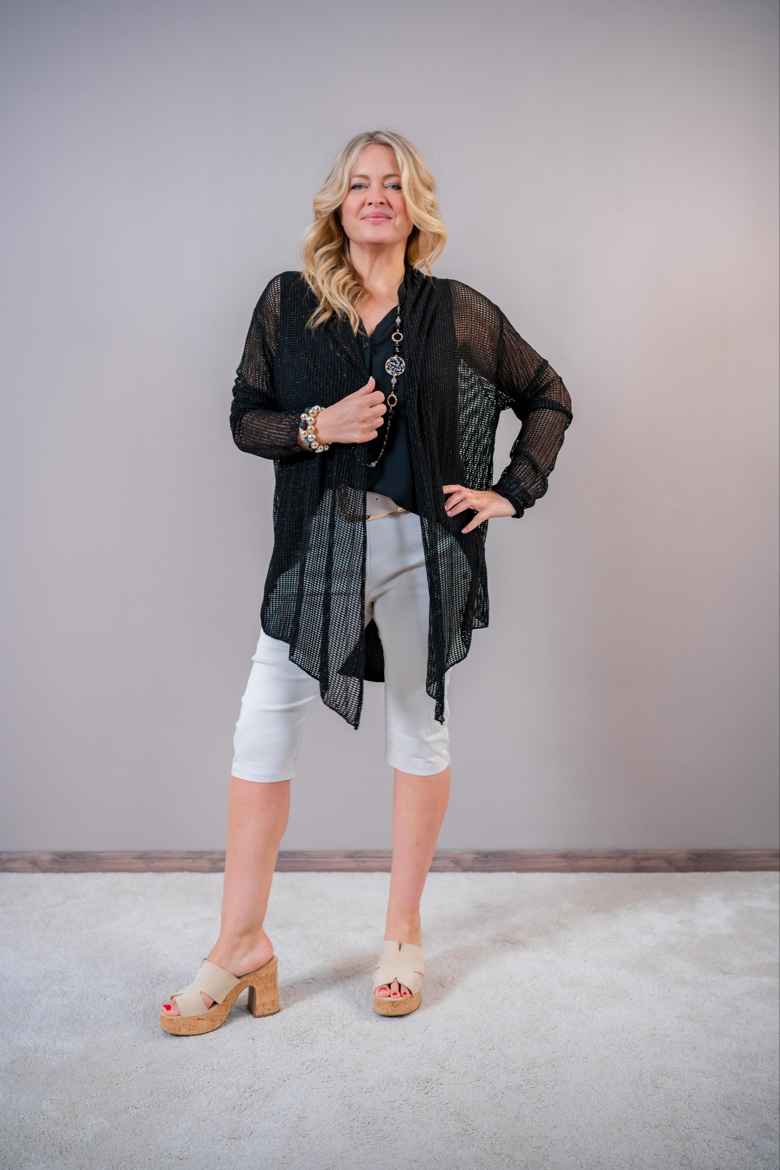 Netz-Cardigan mit Gold-Akzenten, schwarz