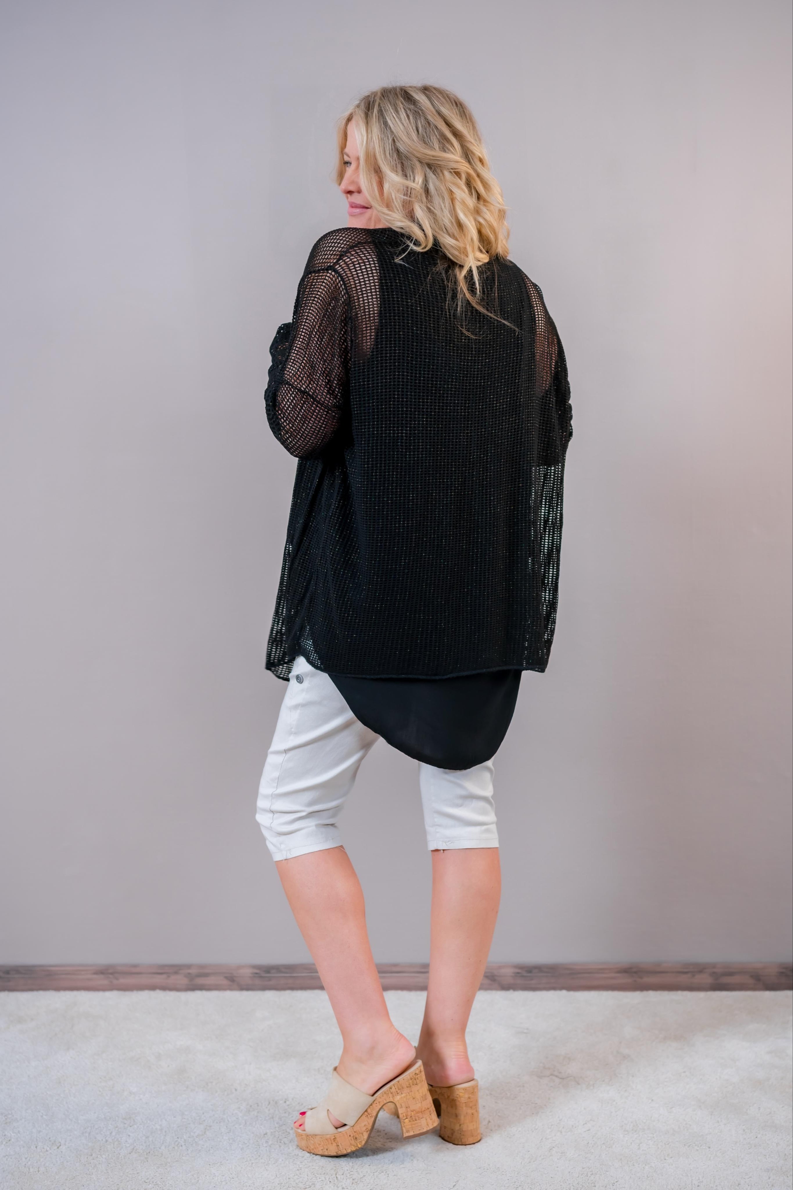 Netz-Cardigan mit Gold-Akzenten, schwarz