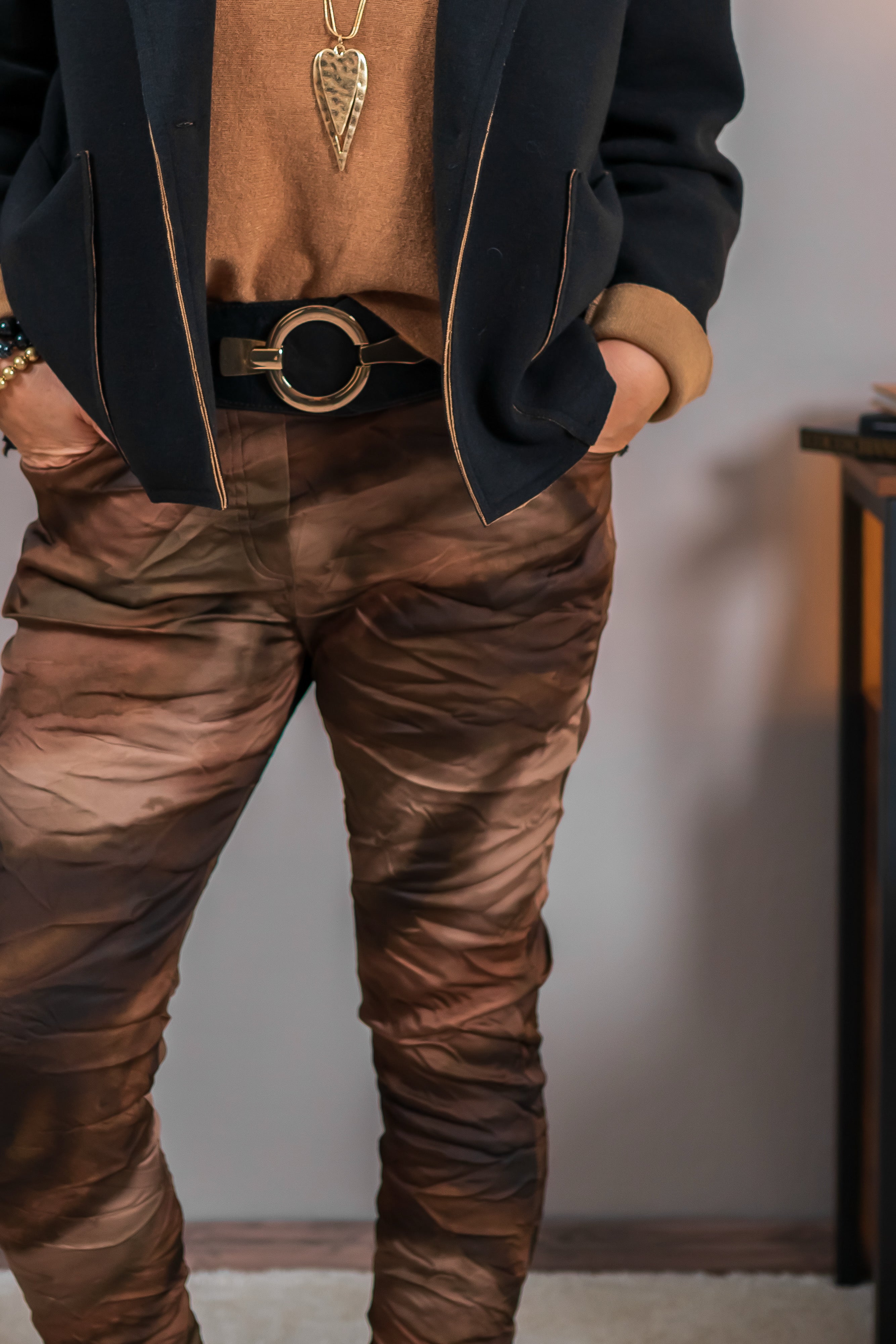 Stretchhose mit Washed-Effekt, braun/beige