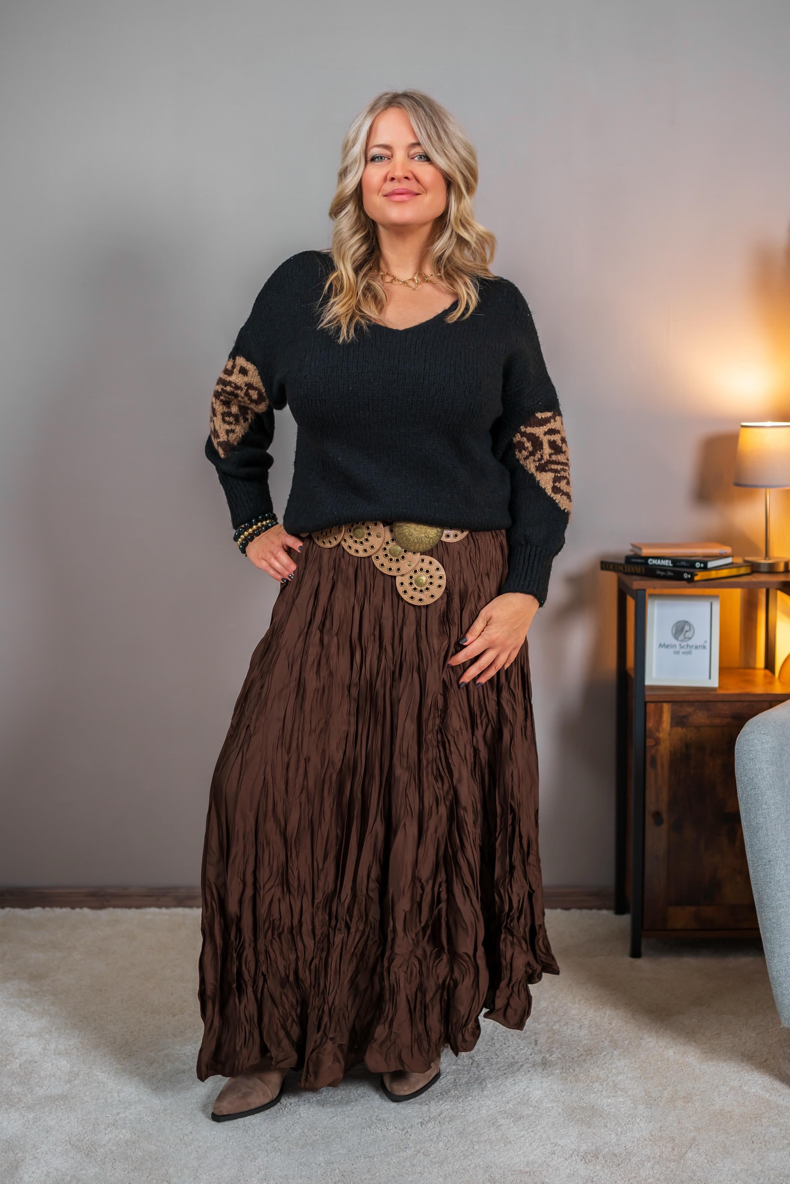 Trendiger Rock in Crinkle-Optik, dunkelbraun