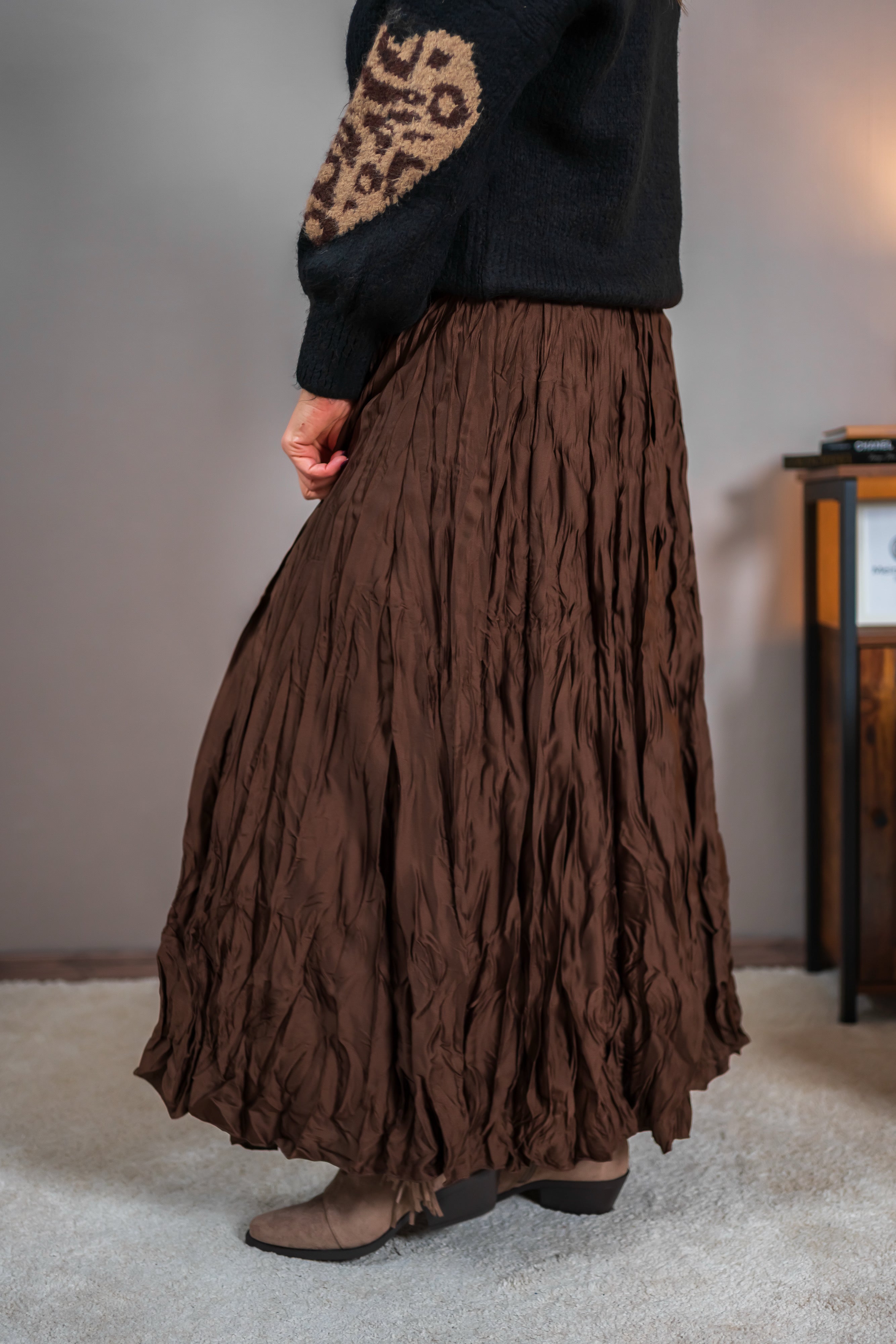 Trendiger Rock in Crinkle-Optik, dunkelbraun