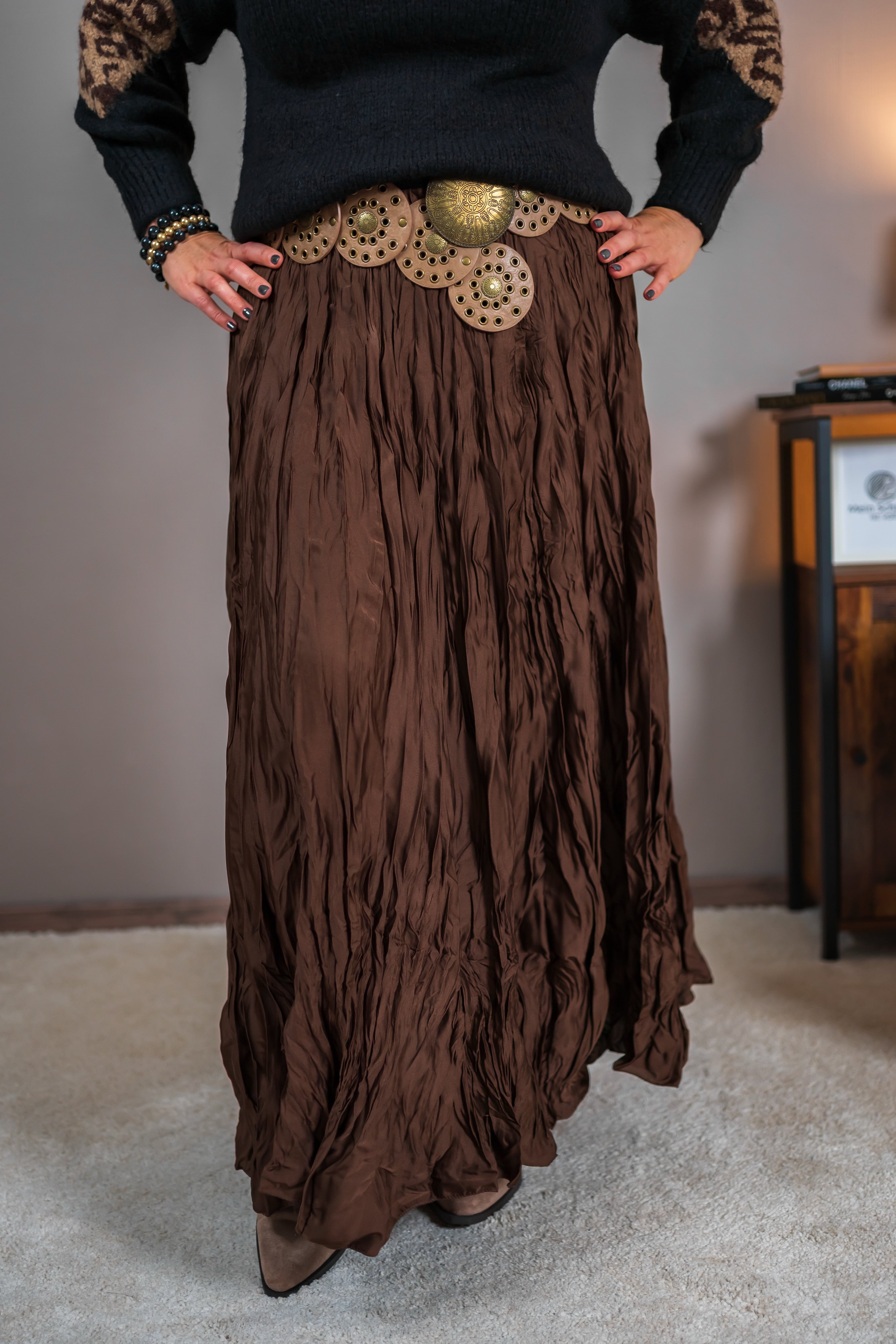 Trendiger Rock in Crinkle-Optik, dunkelbraun