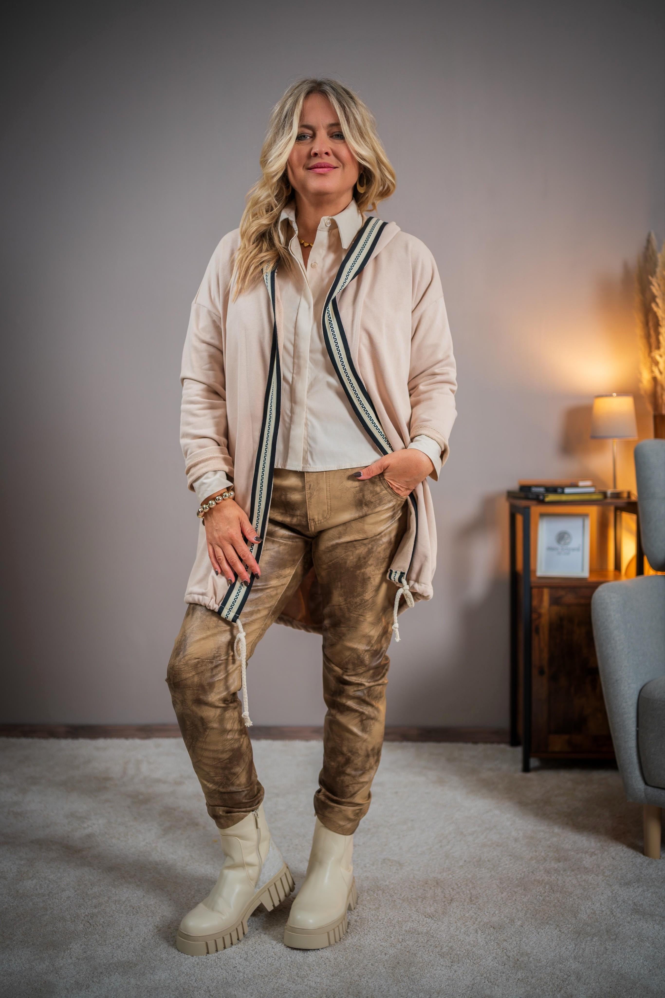 Lange Kapuzenjacke, beige