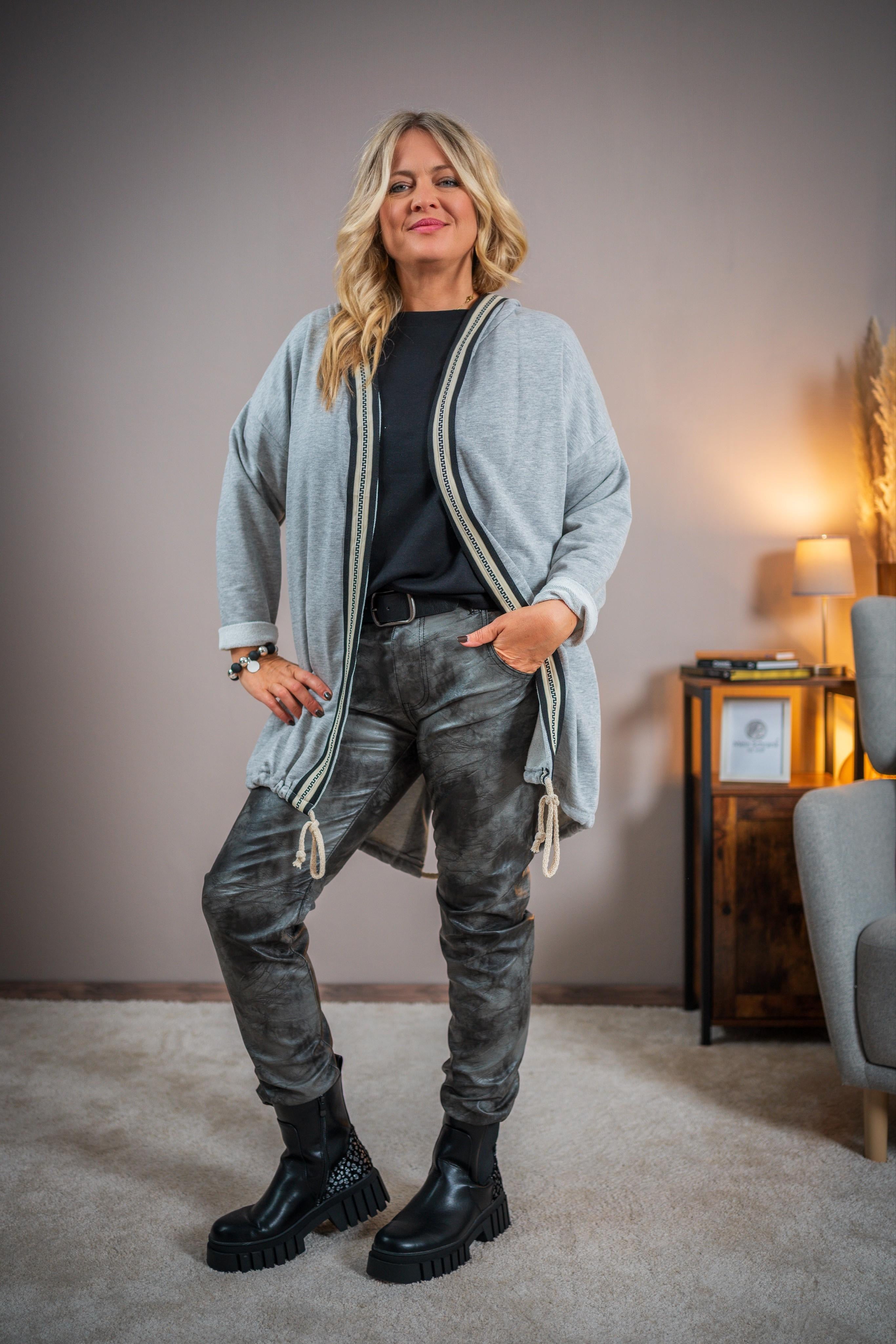 Lange Kapuzenjacke, grau