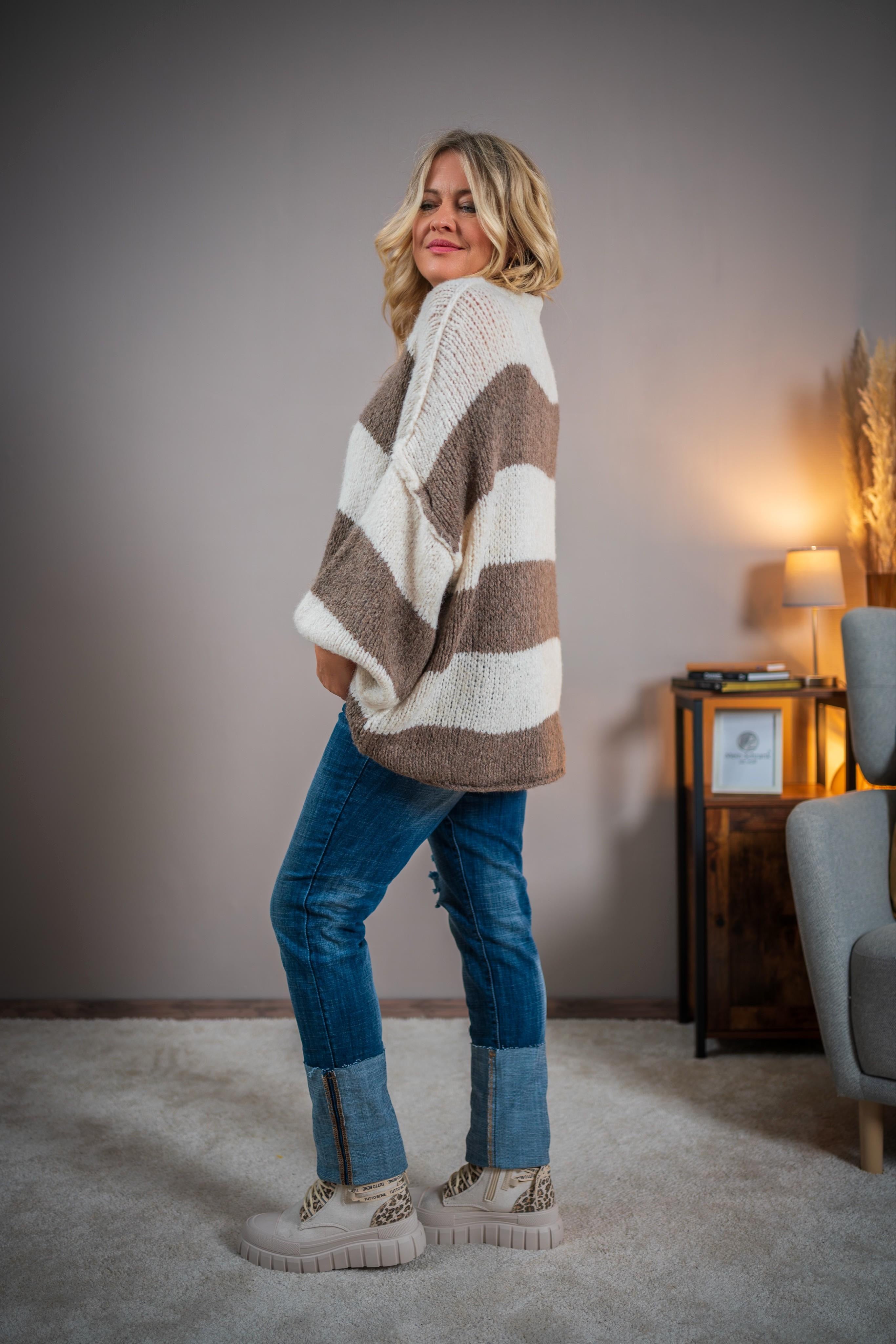 Oversize-Strickjacke, creme-taupe