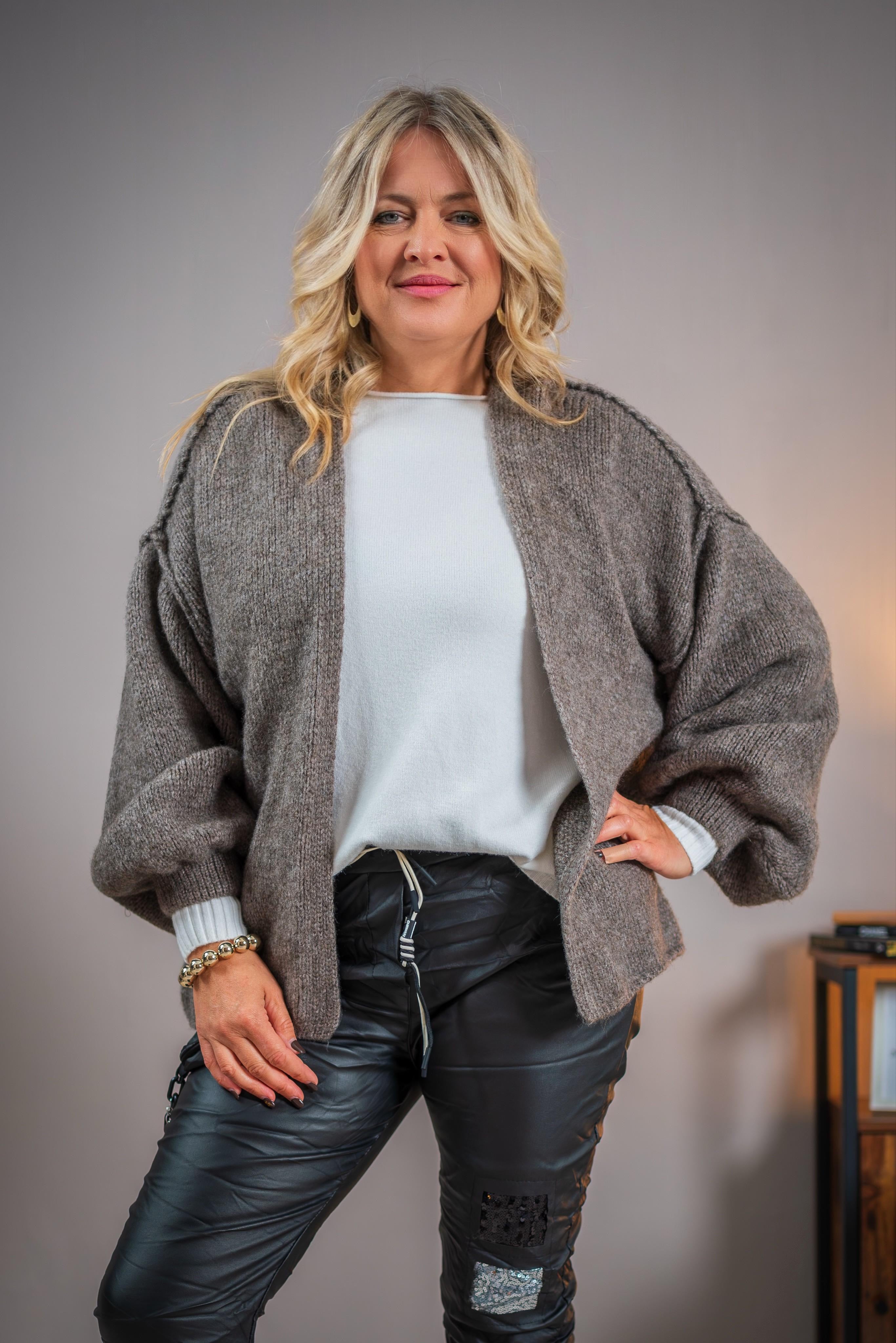 Oversize-Strickjacke, taupe