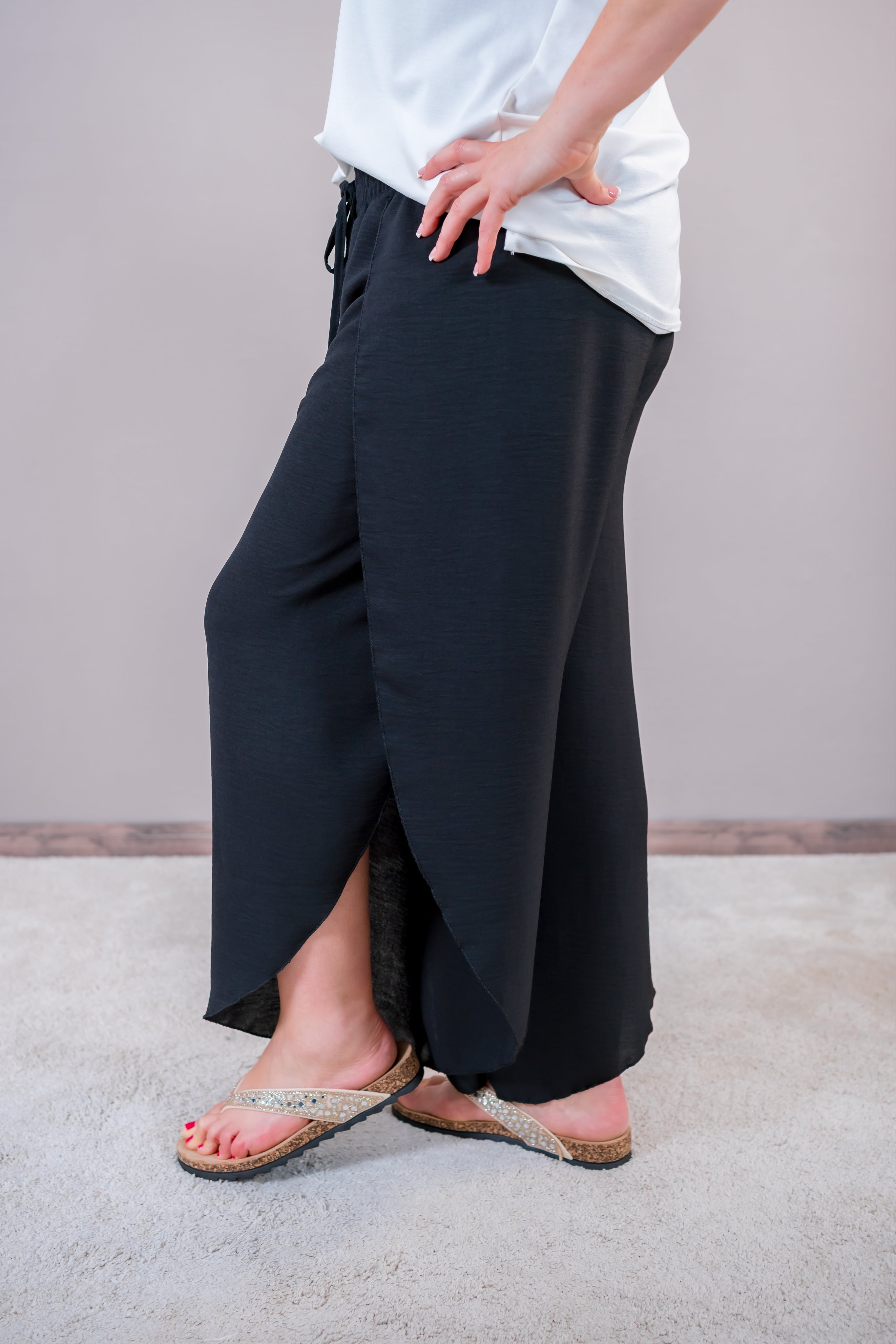 Palazzo-Hose mit Beinschlitzen, schwarz