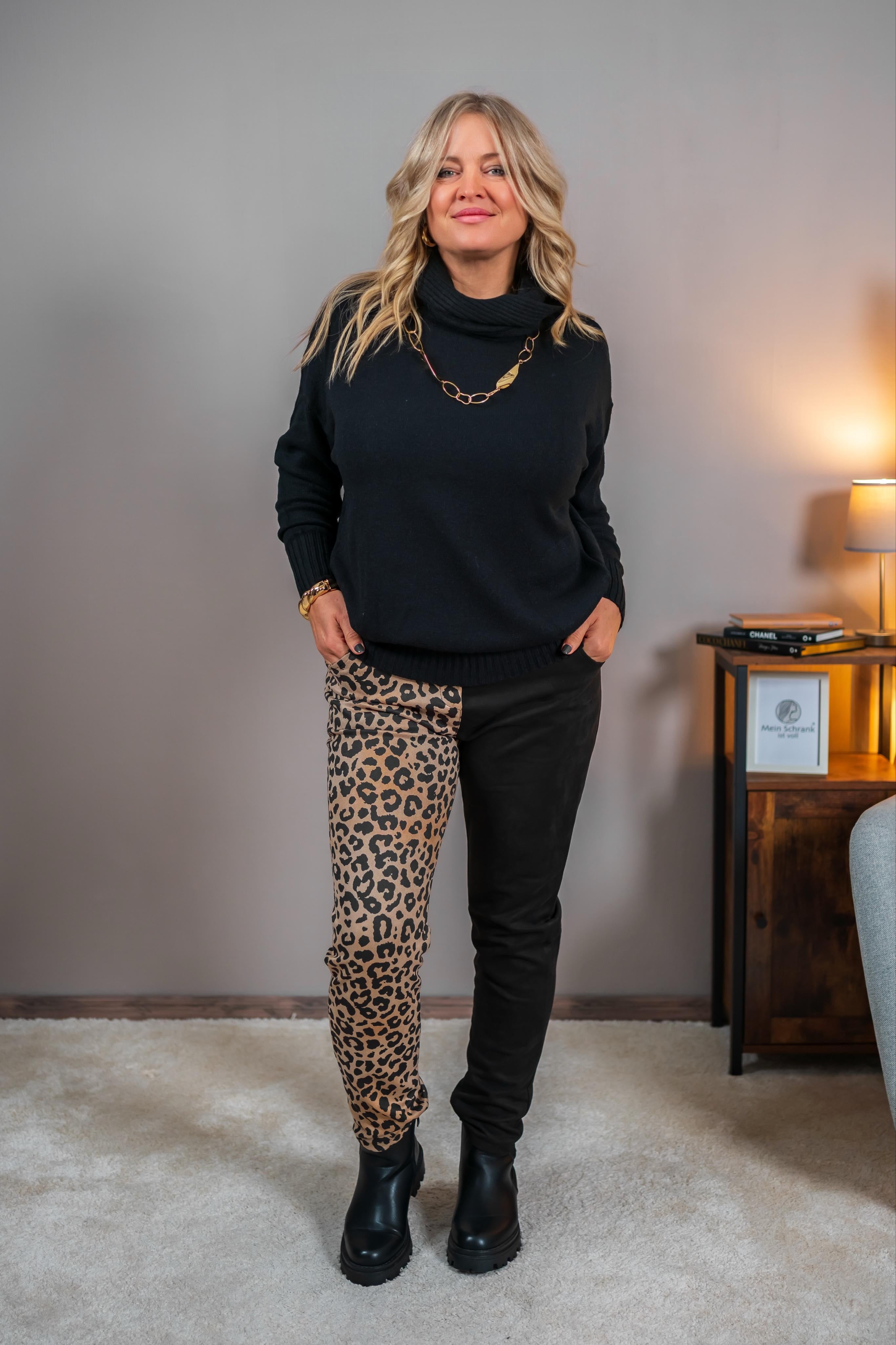 Stylische Hose im Two-Tone-Design, schwarz