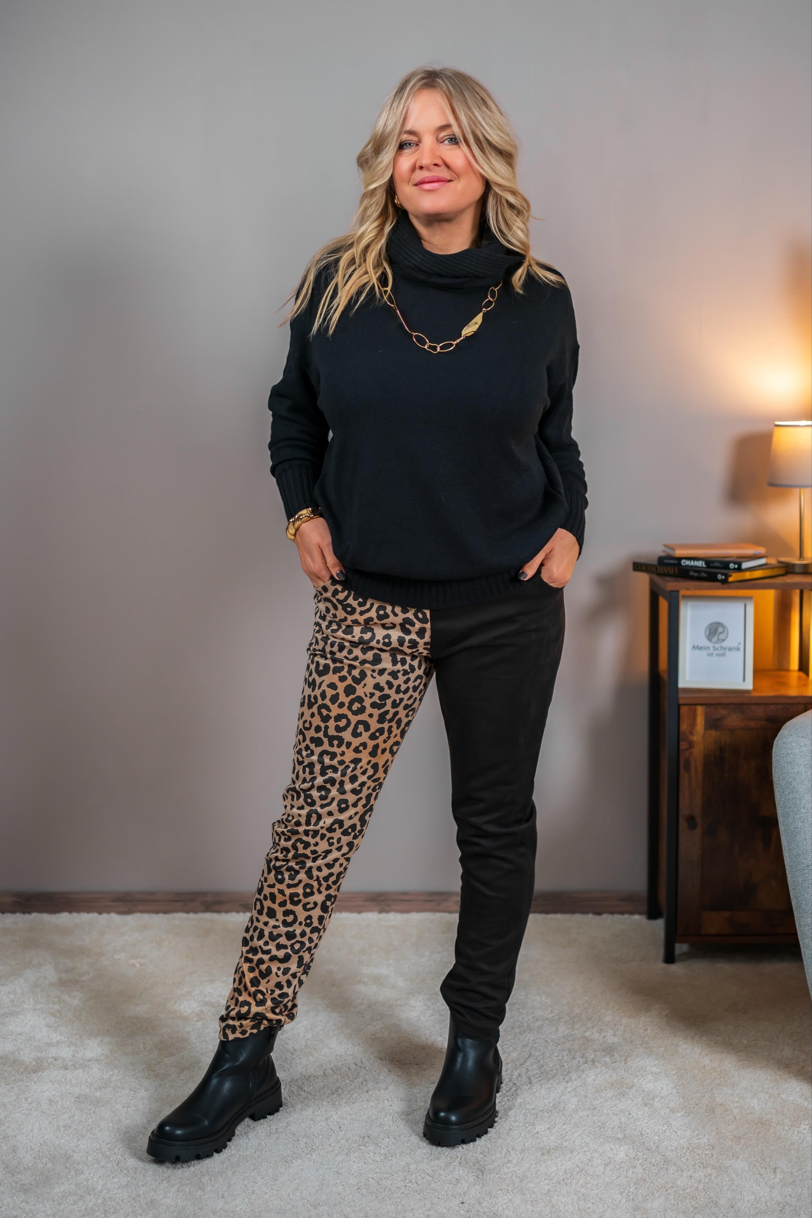 Stylische Hose im Two-Tone-Design, schwarz