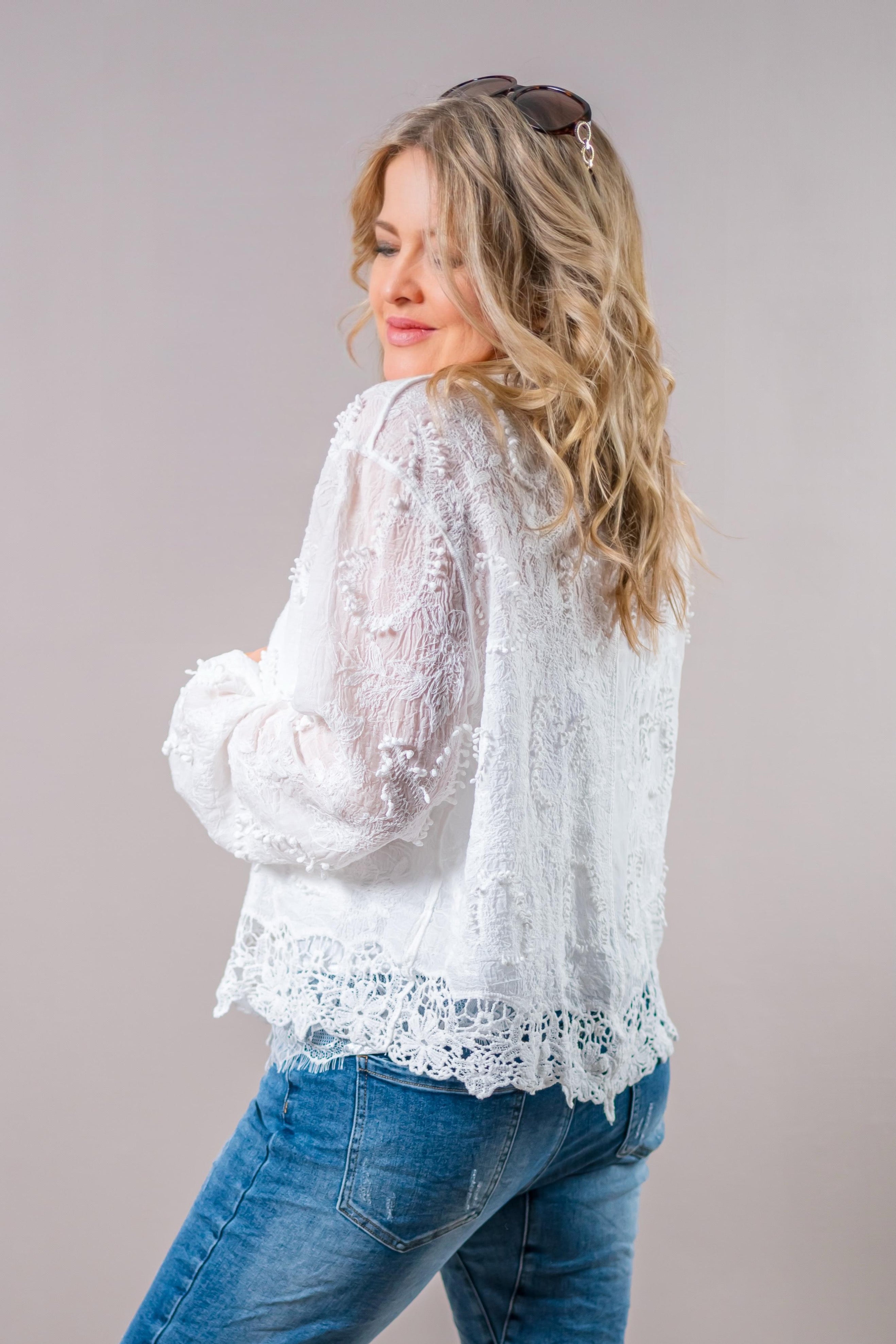 Bluse mit Allover-Details, weiß