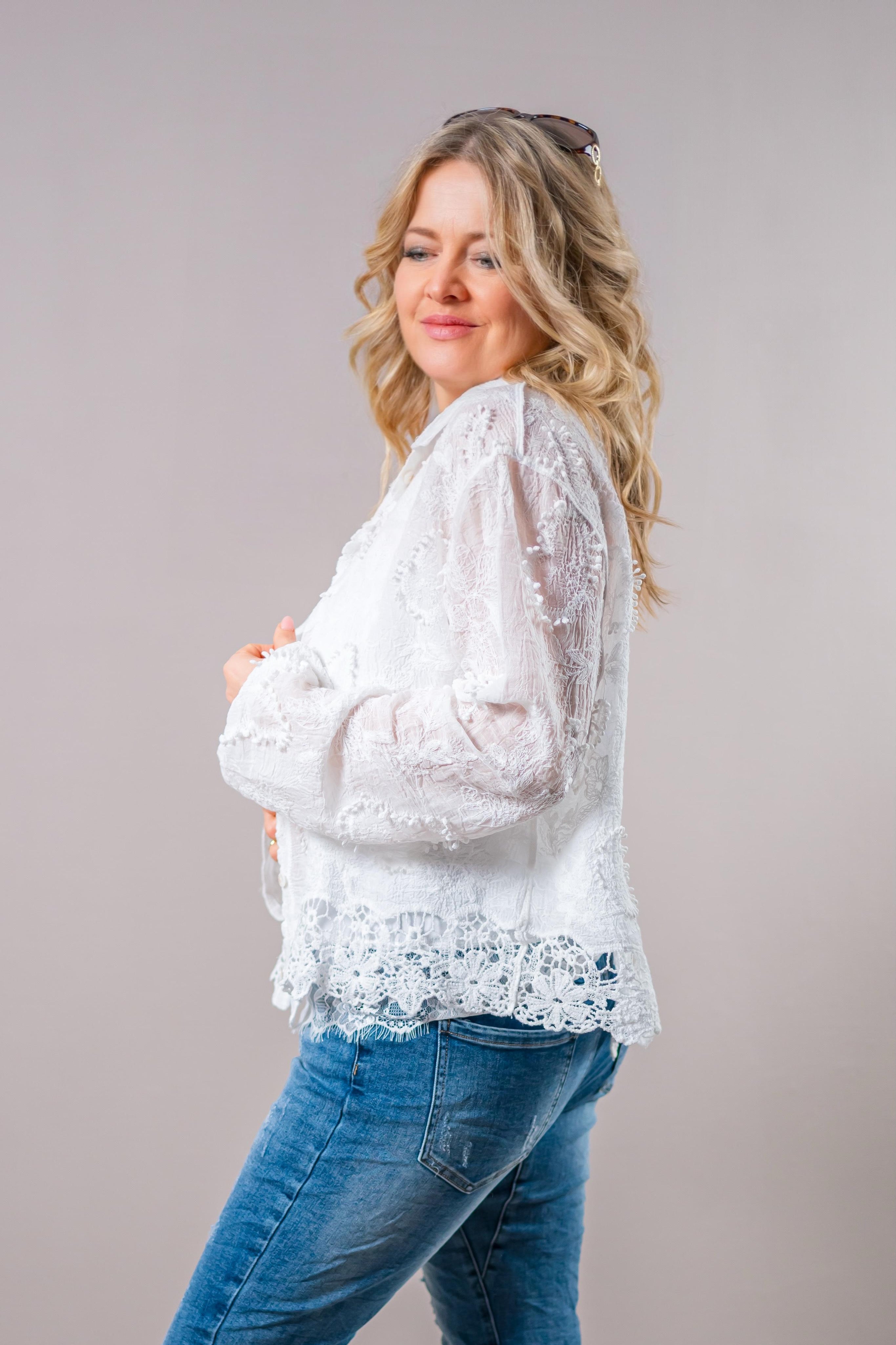 Bluse mit Allover-Details, weiß