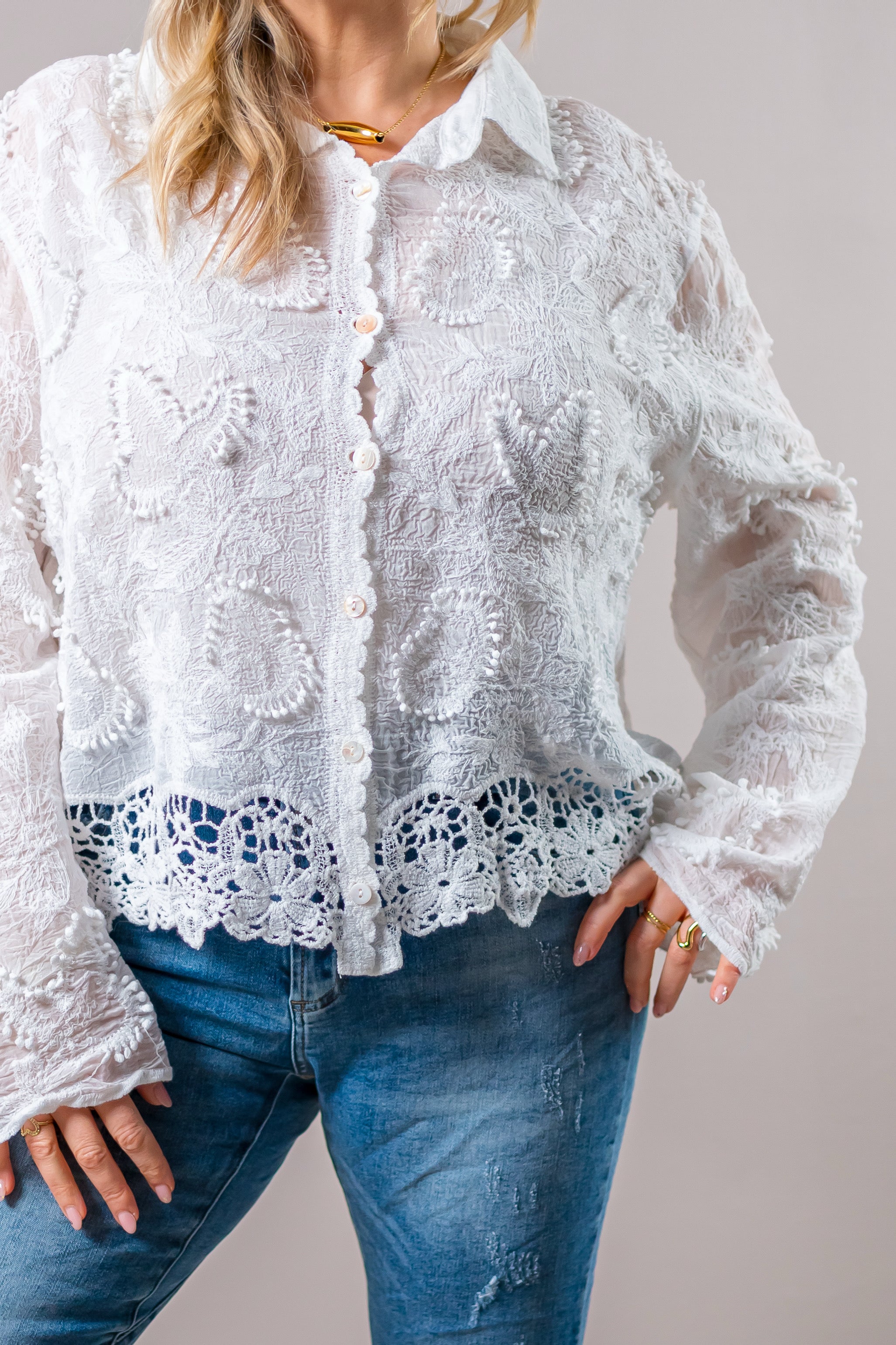 Bluse mit Allover-Details, weiß