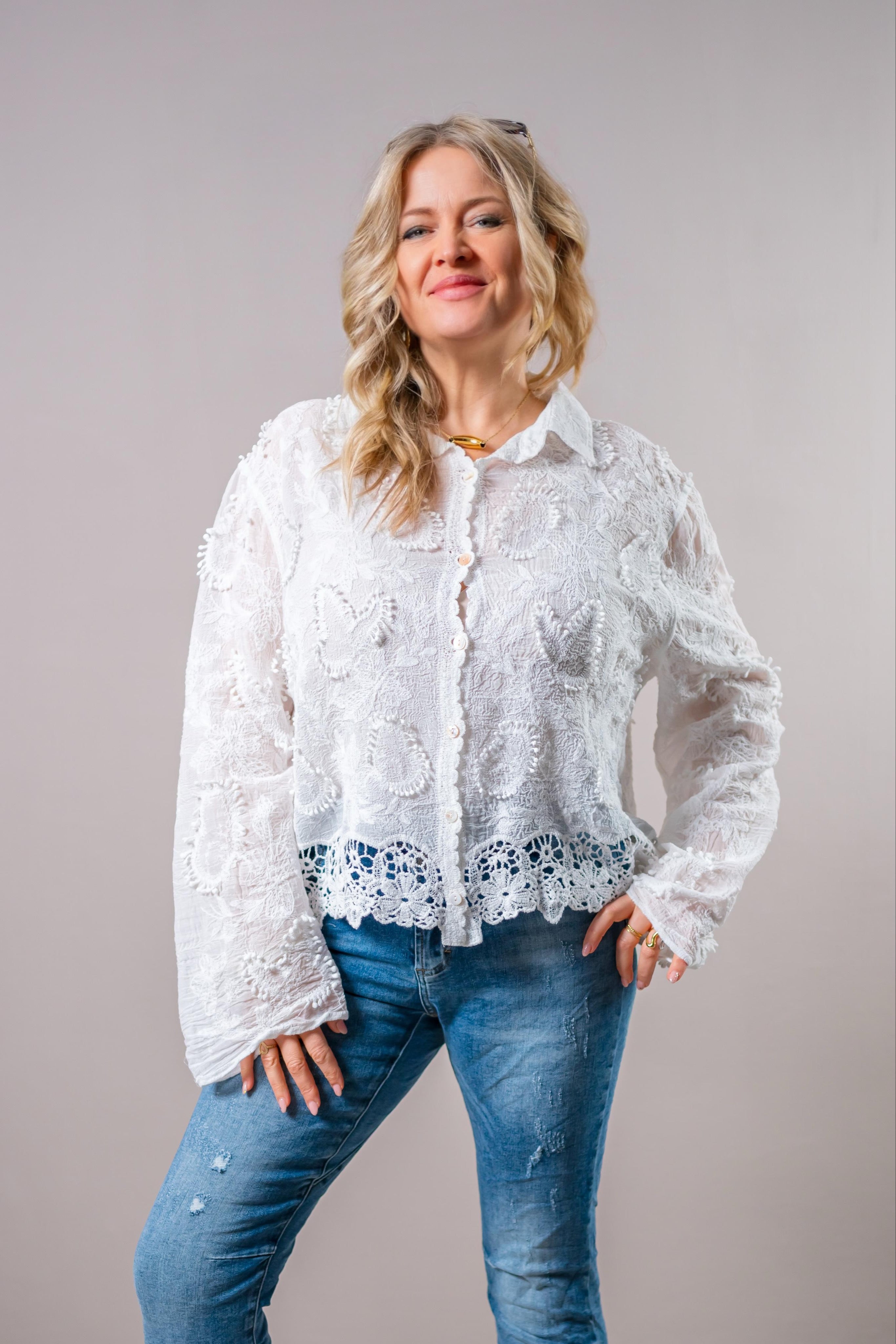 Bluse mit Allover-Details, weiß