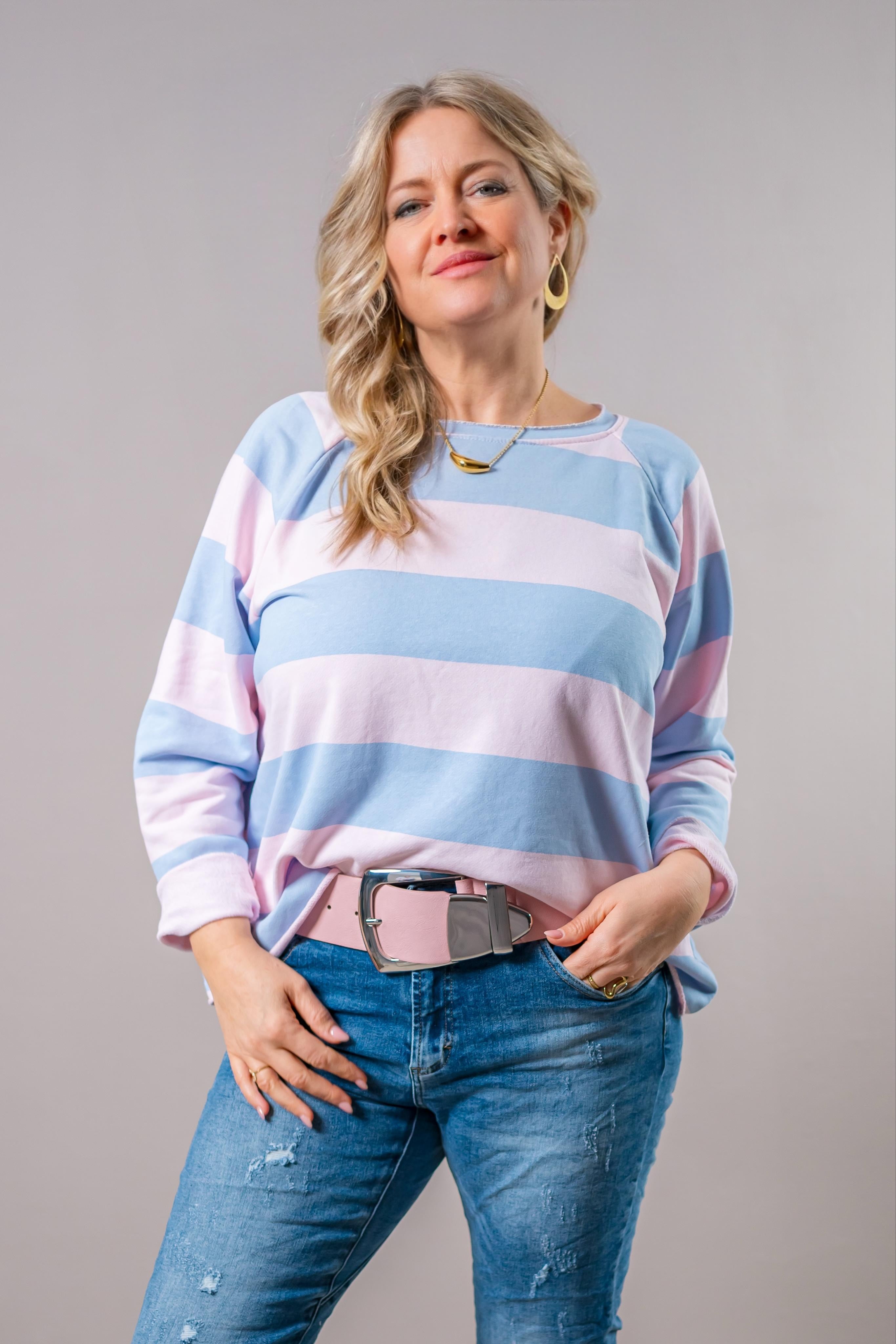 Gestreiftes Sweatshirt, rosa/blau