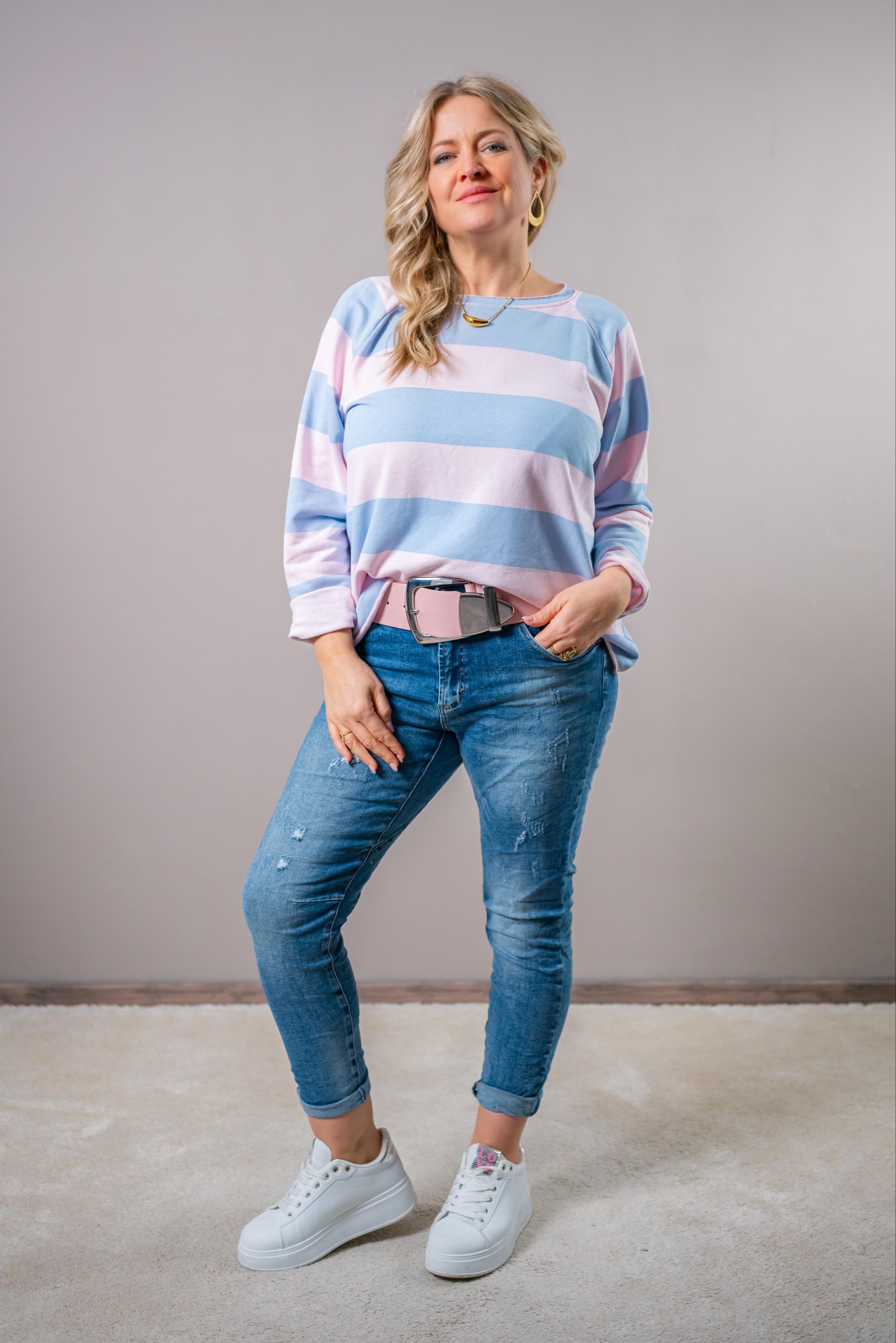 Gestreiftes Sweatshirt, rosa/blau