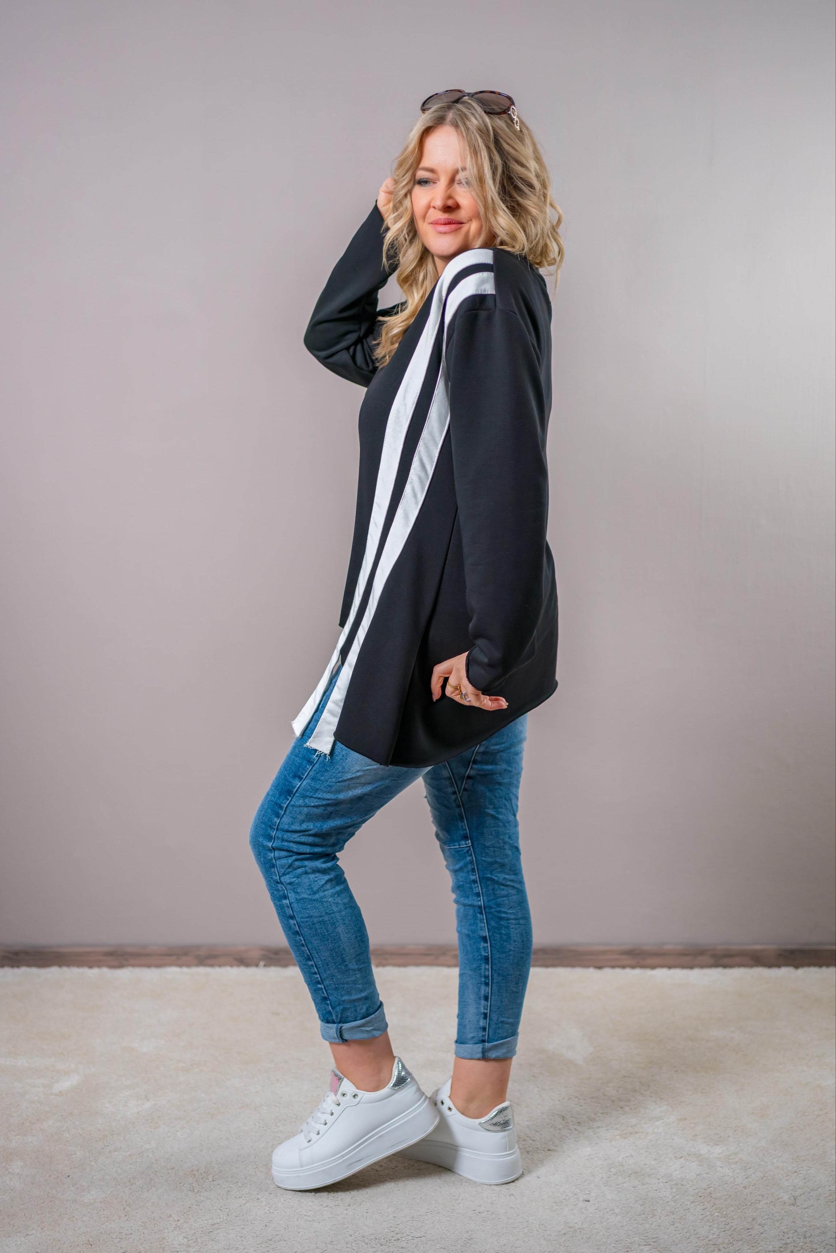 Sweatshirt mit diagonalem Kontraststreifen, schwarz