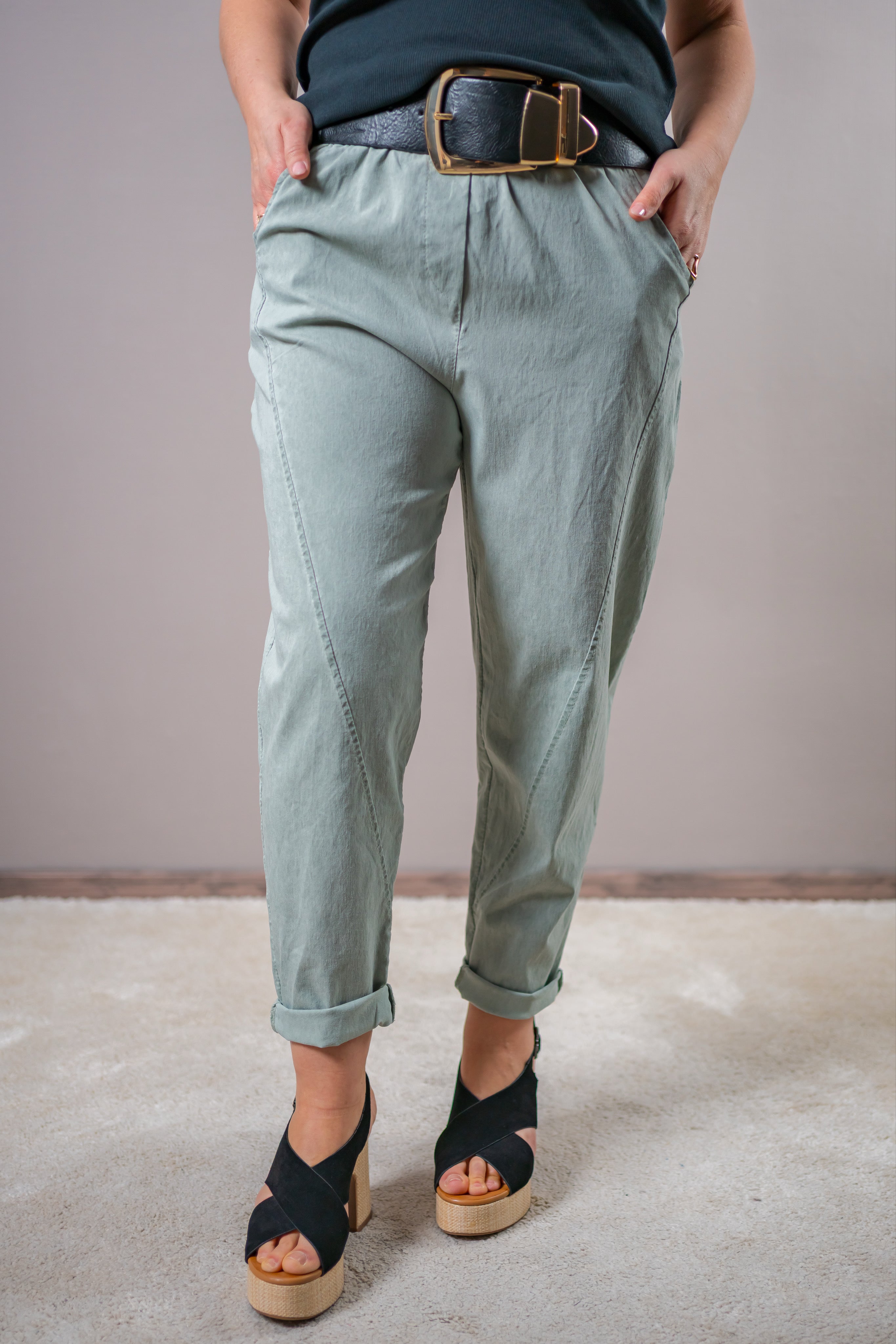 Lässige Hose mit Washed-Effekt, khaki