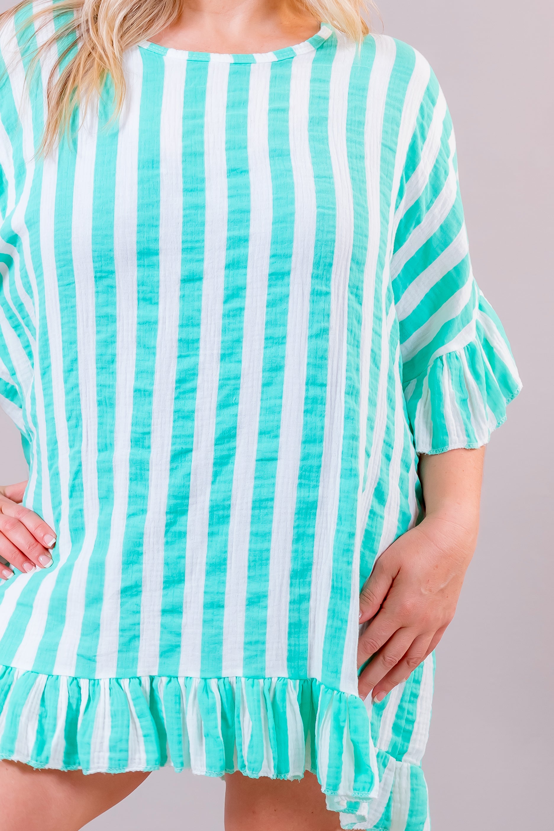 Sommerkleid 'Mint Stripes', weiß/mint