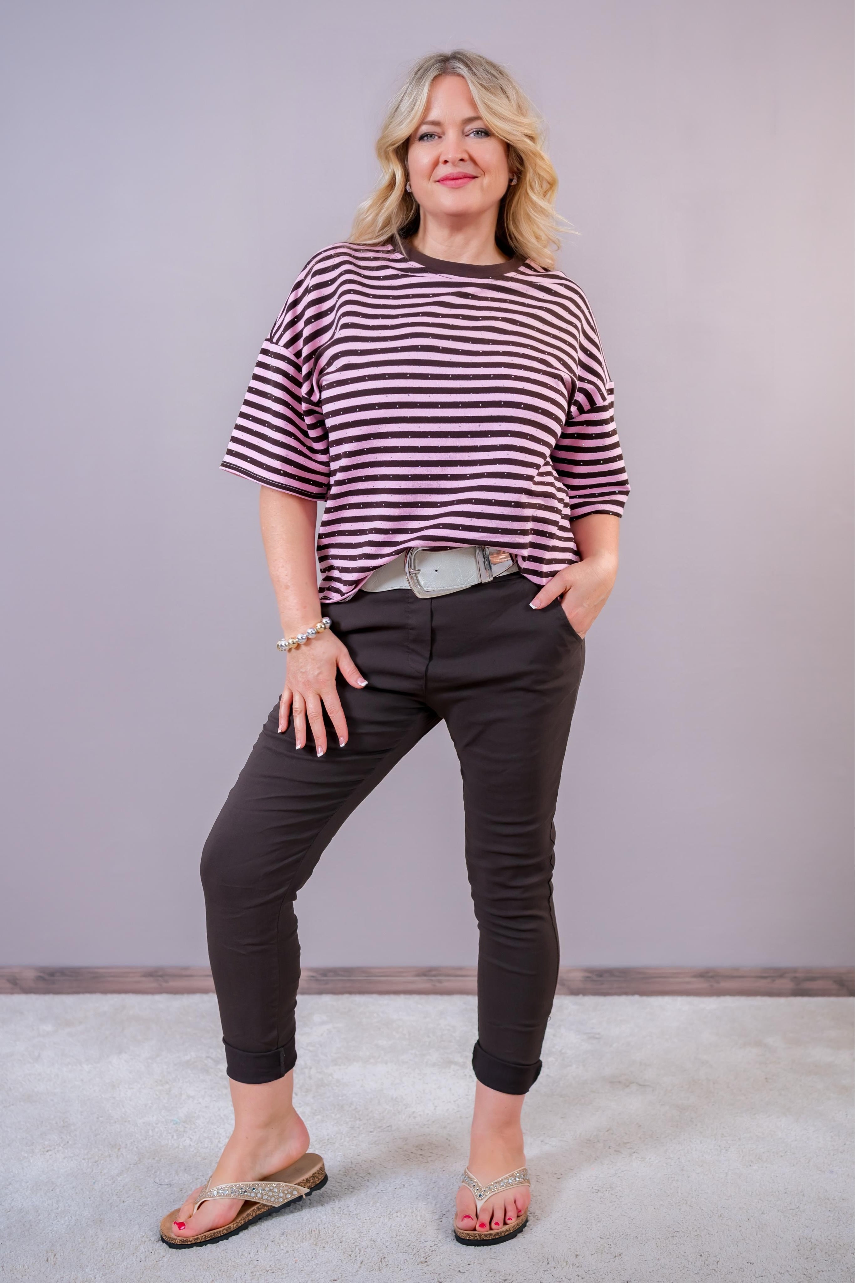 Stretchhose mit Crinkle-Effekt, schokobraun