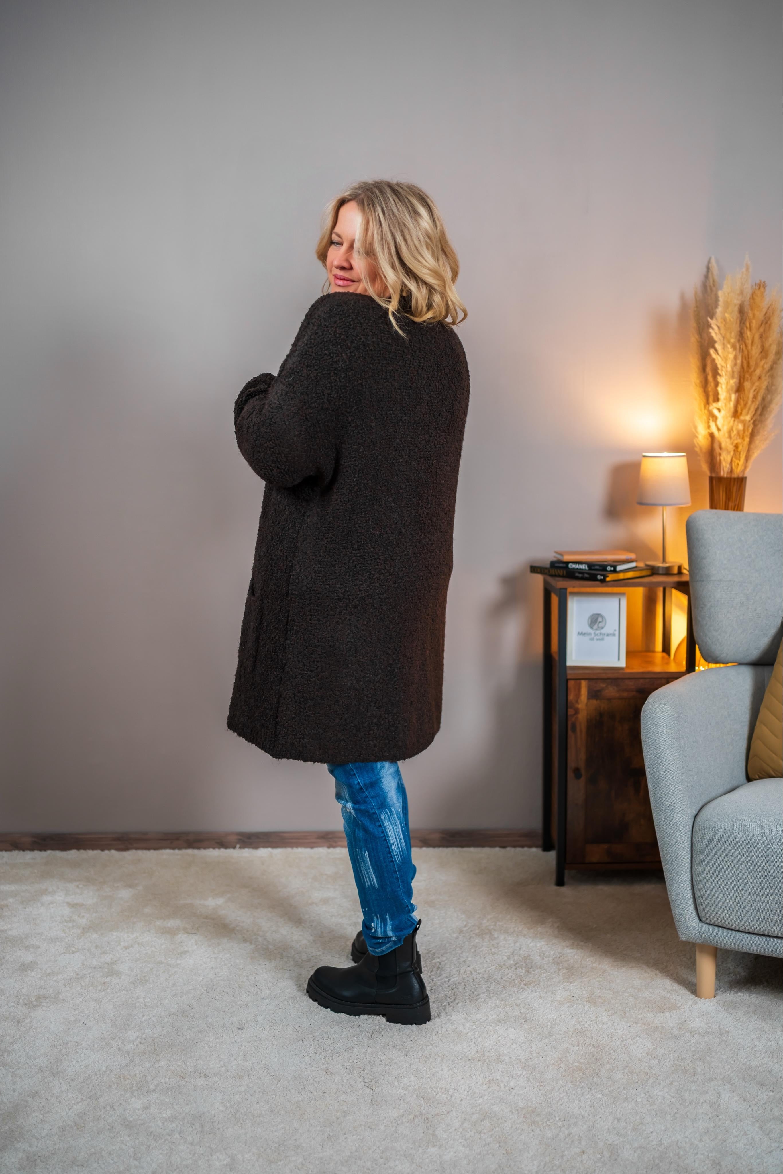 Bouclé-Cardigan, dunkelbraun