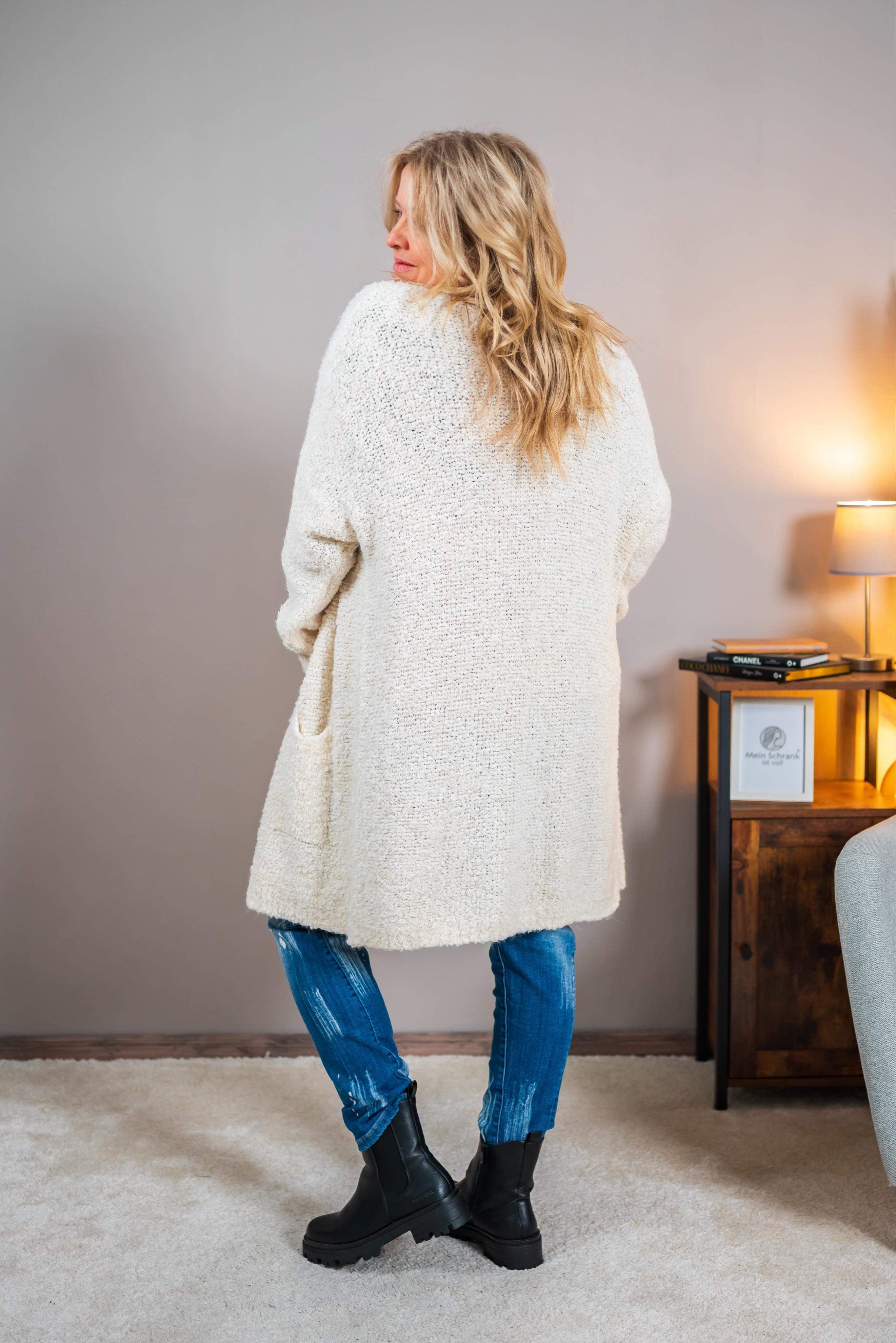 Bouclé-Cardigan, cremeweiß