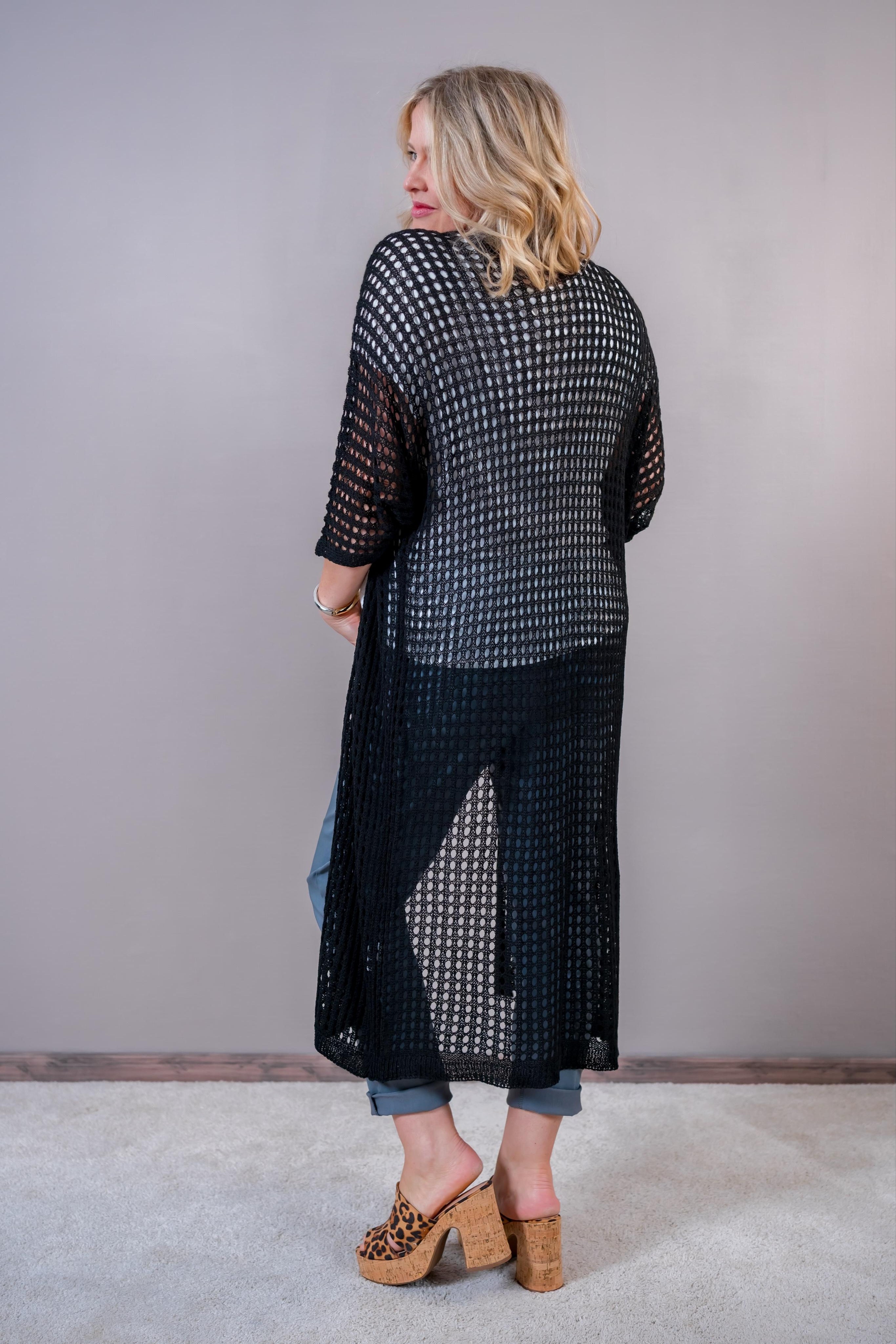 Leichter Cardigan mit Loch-Muster, schwarz