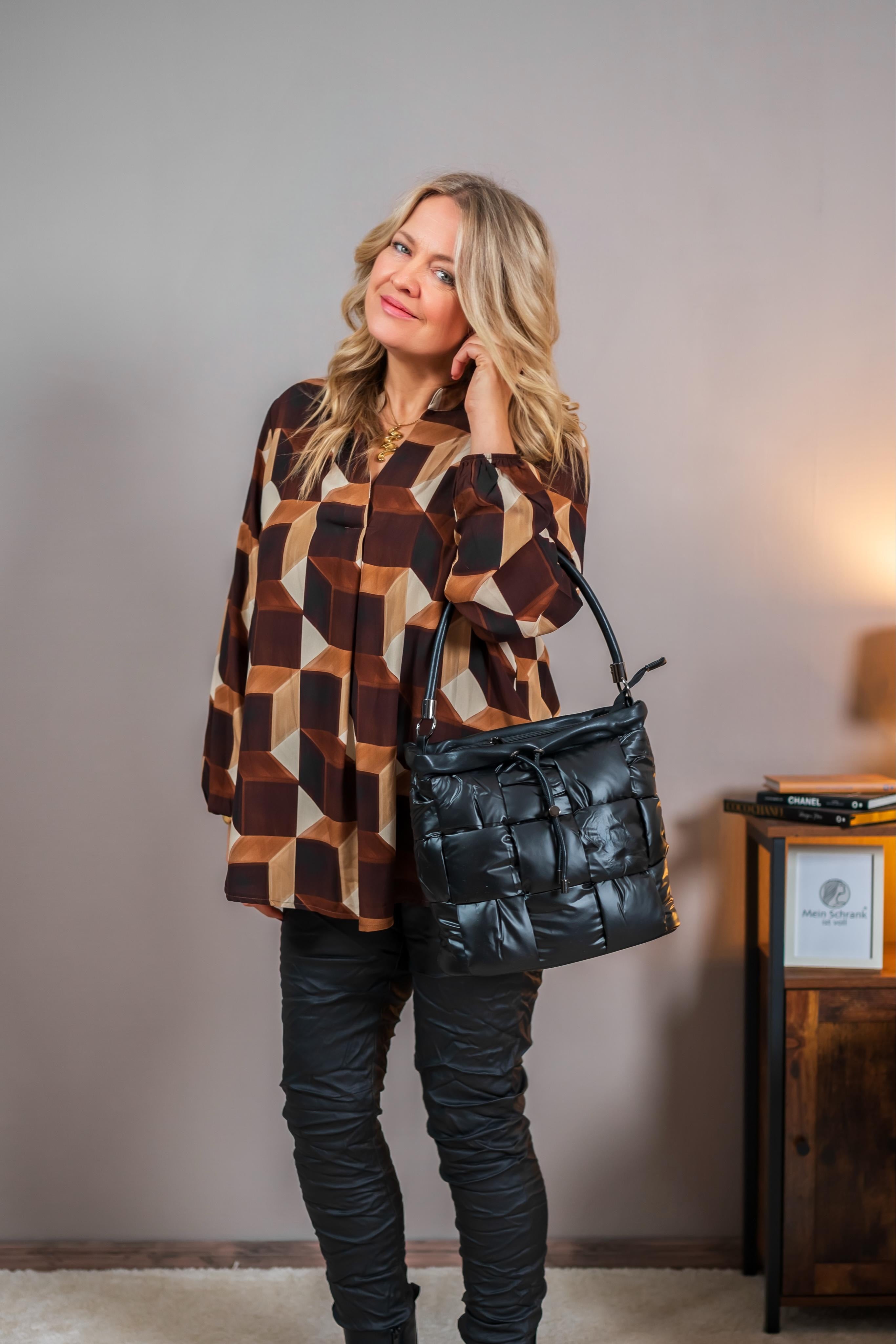 Bluse mit Würfel-Print, braun