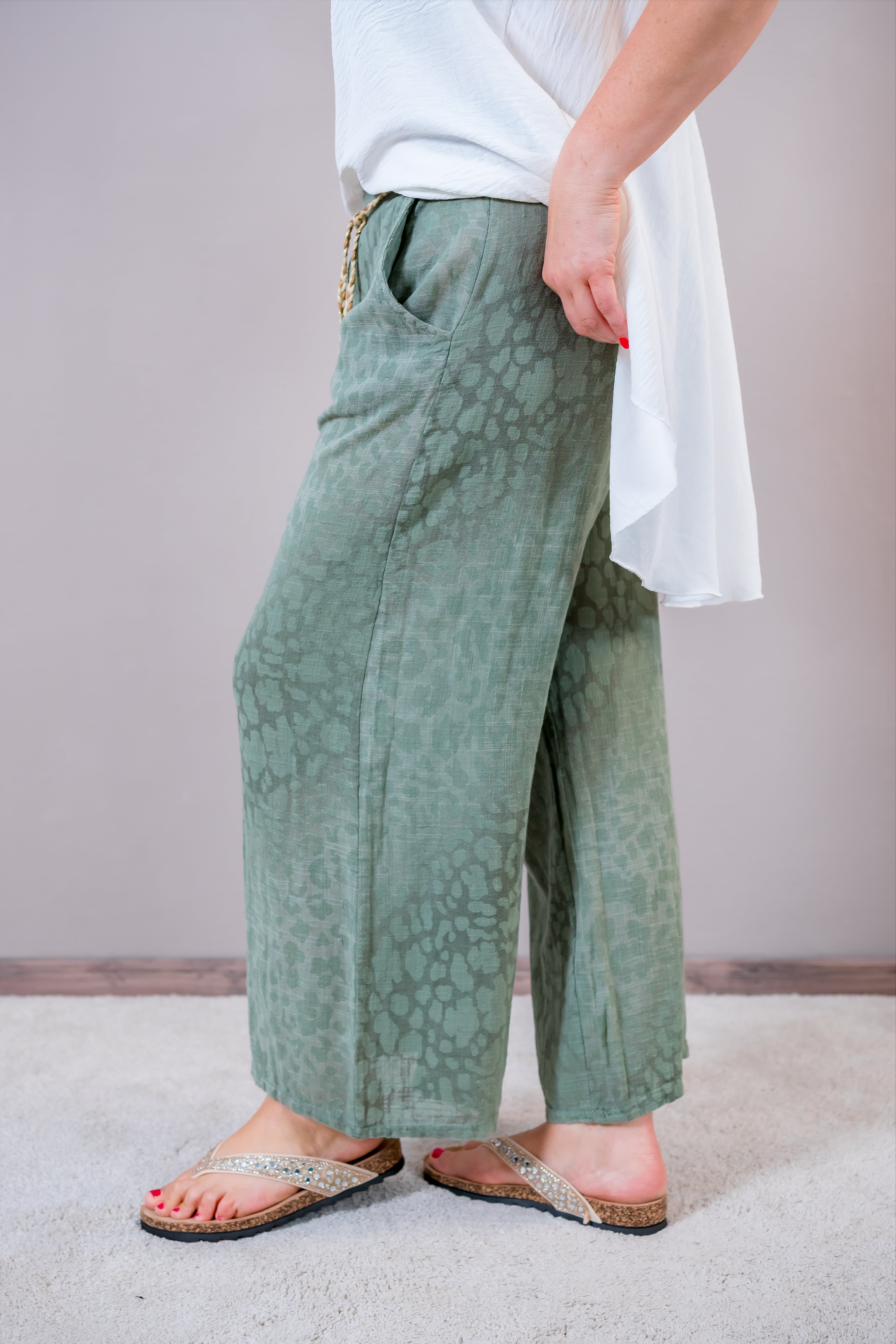 Leinenoptik-Hose Animal, khaki