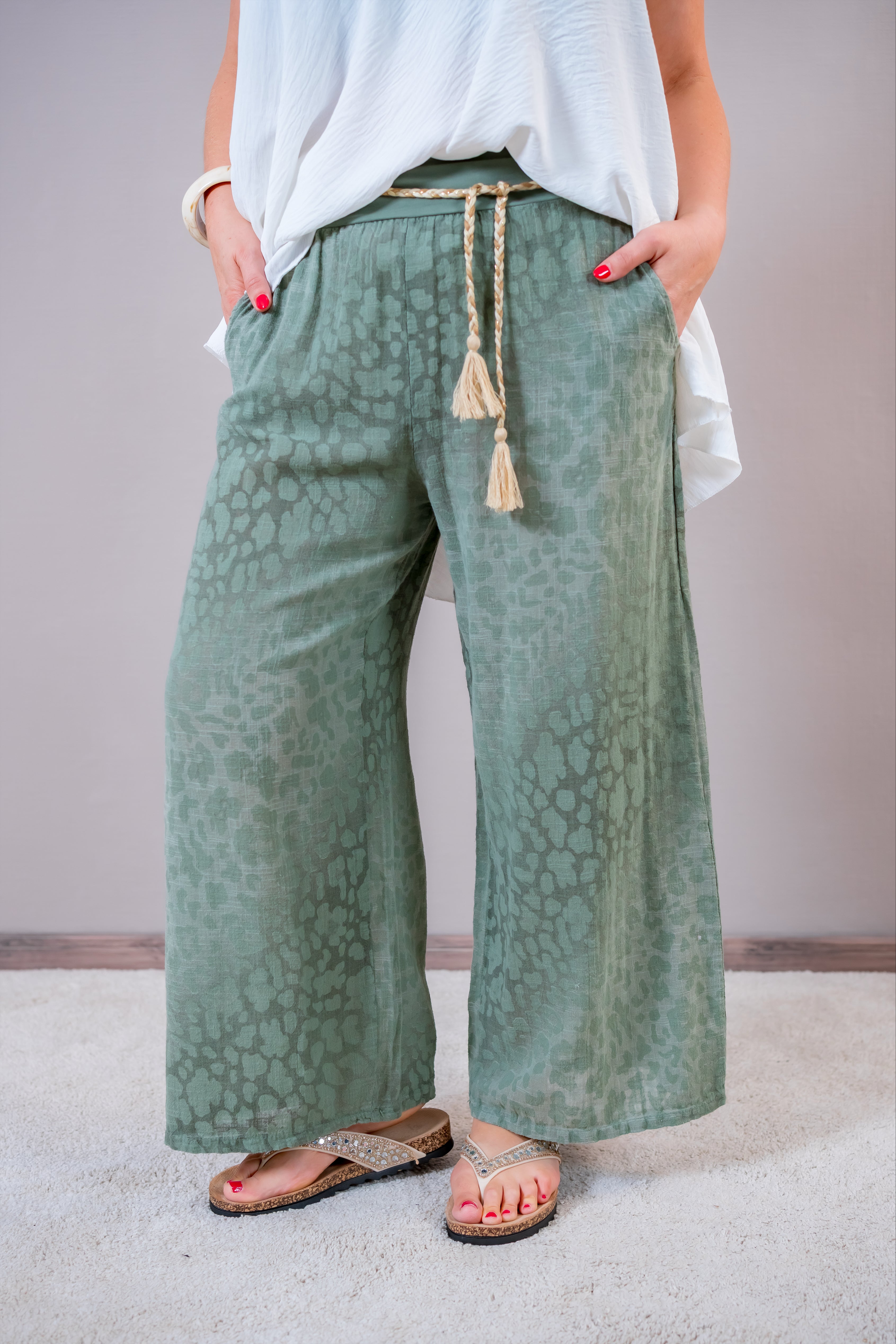 Leinenoptik-Hose Animal, khaki