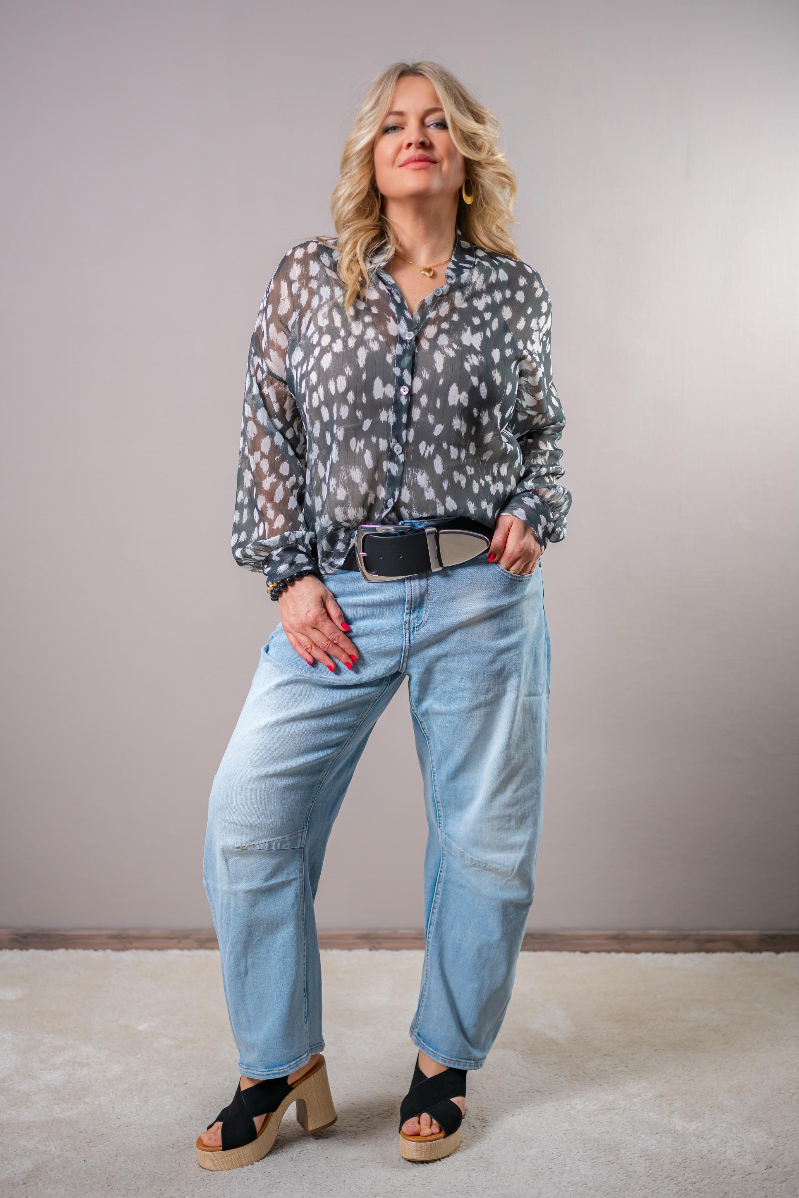Leichte Bluse mit Animal-Print, grau/creme