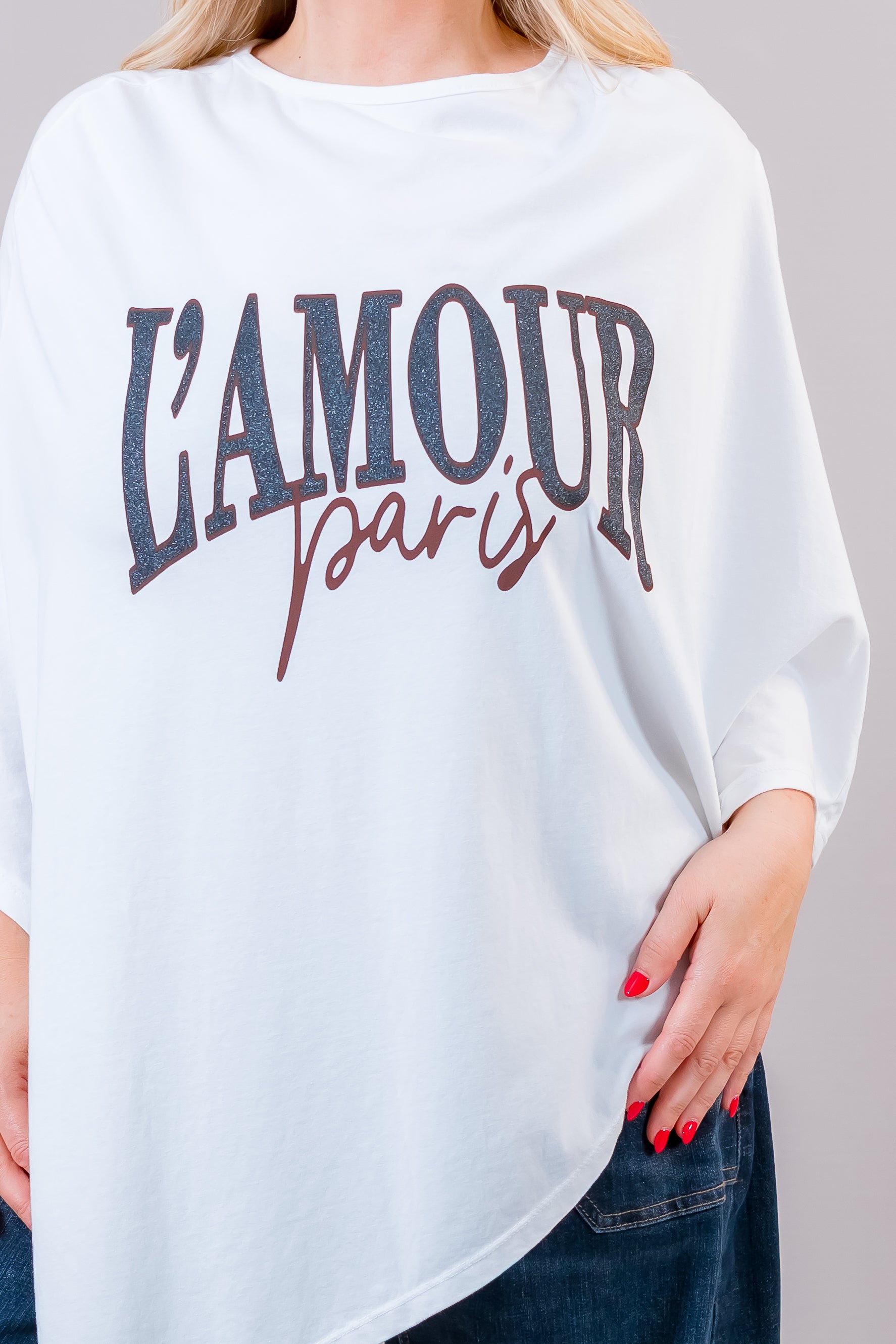Oversize Poncho-Shirt "L'Amour Paris", weiß