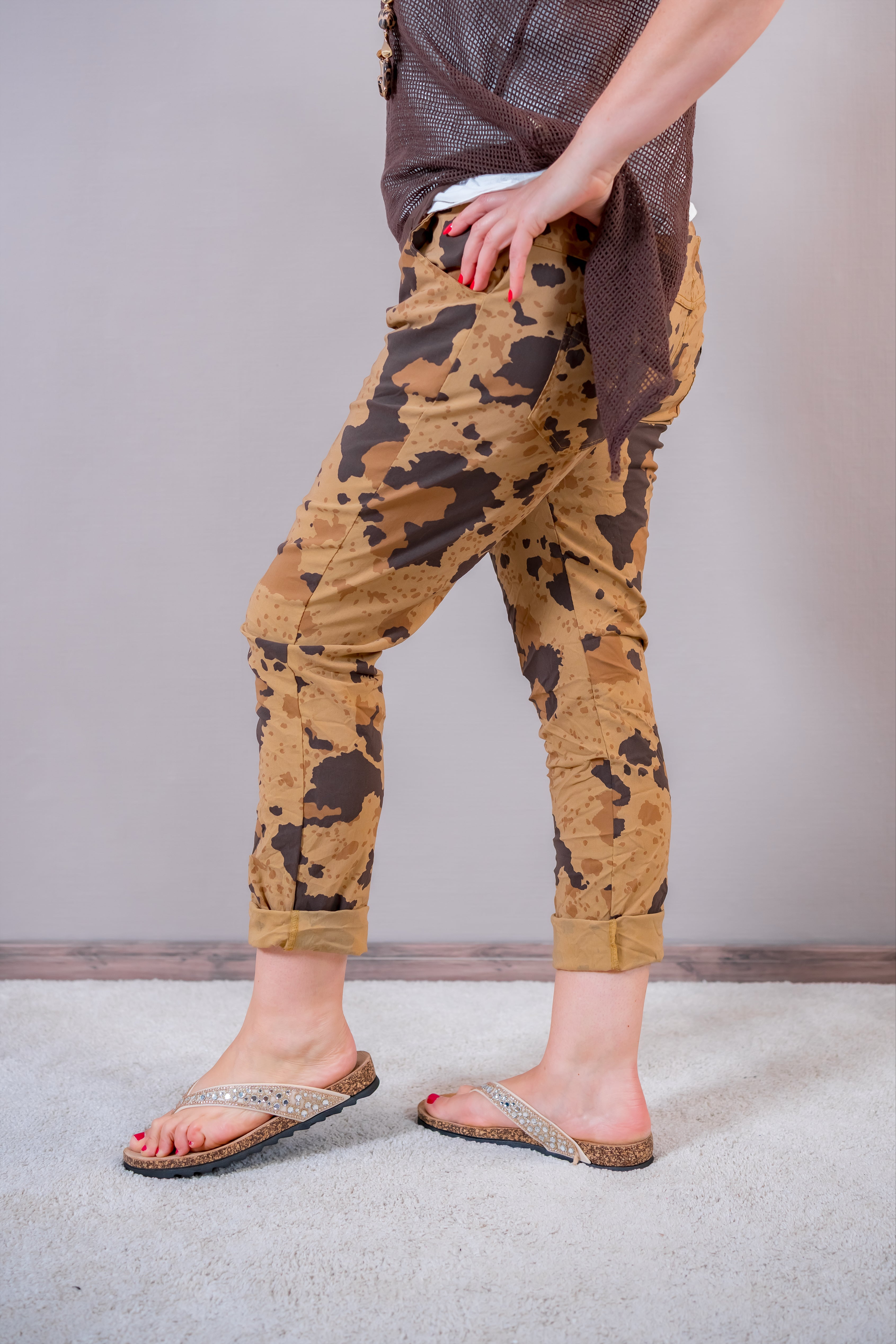 Stretchhose mit Tunnelzug, braun/camouflage