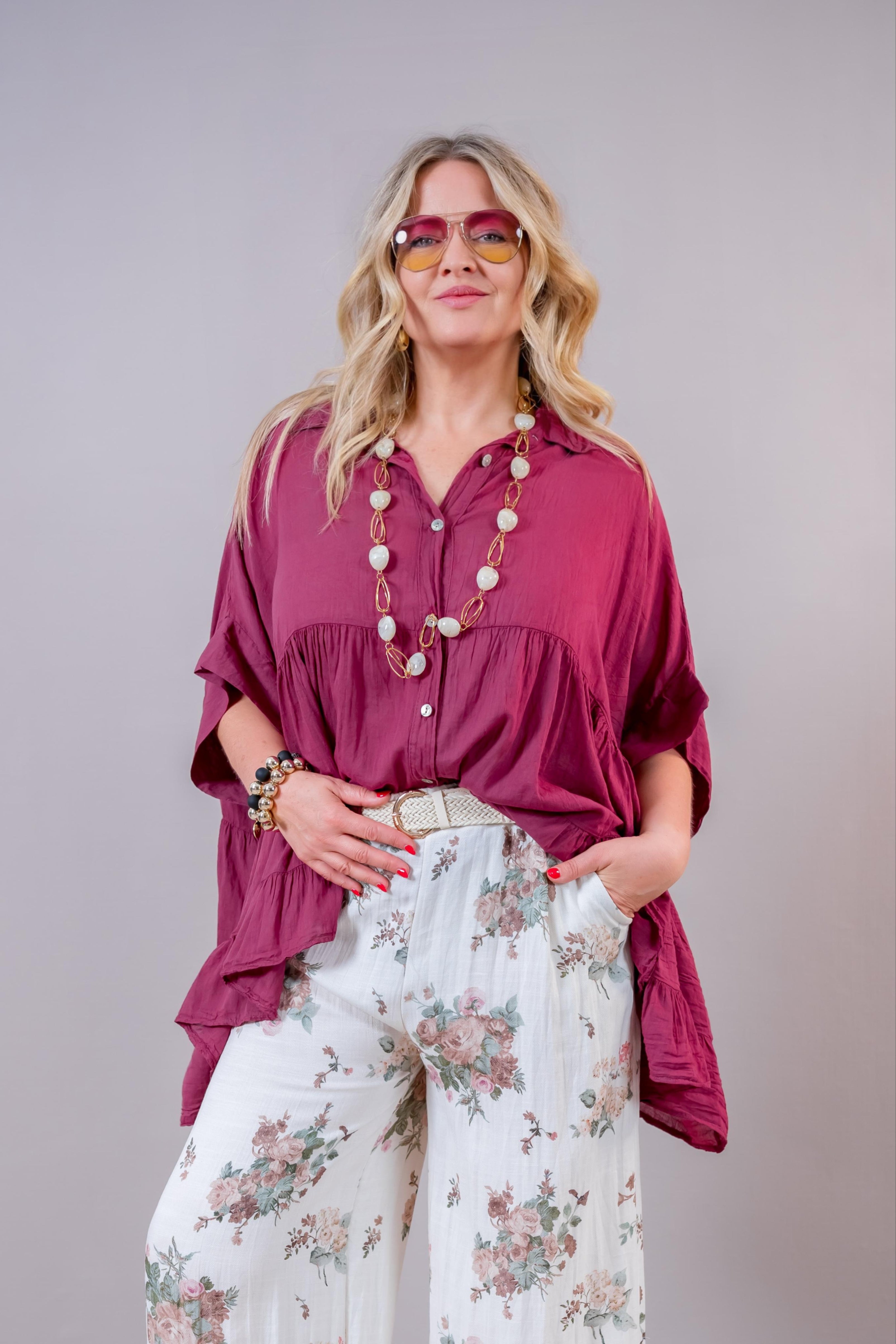 Leichte Oversize Bluse, beere