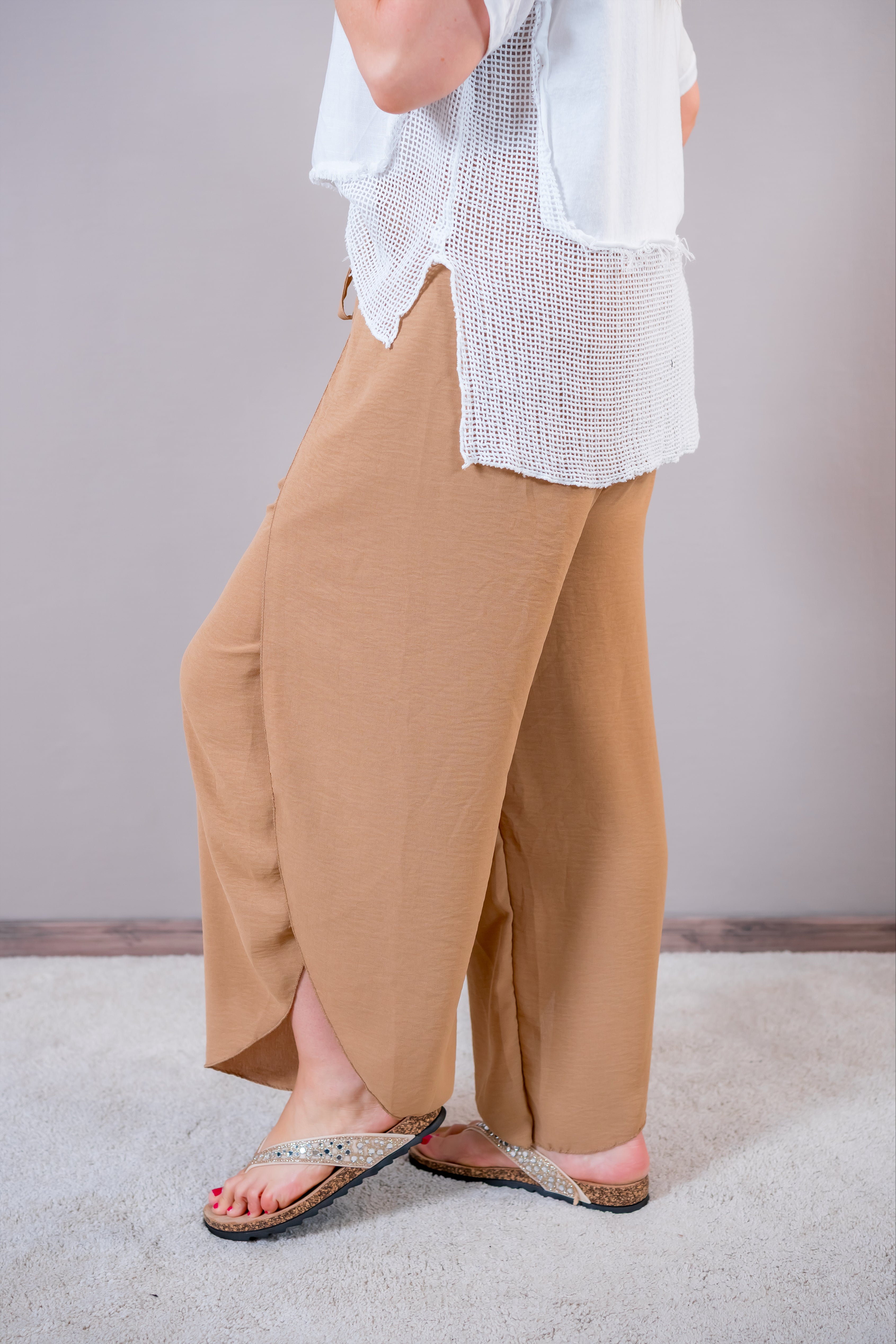 Palazzo-Hose mit Beinschlitzen, camel
