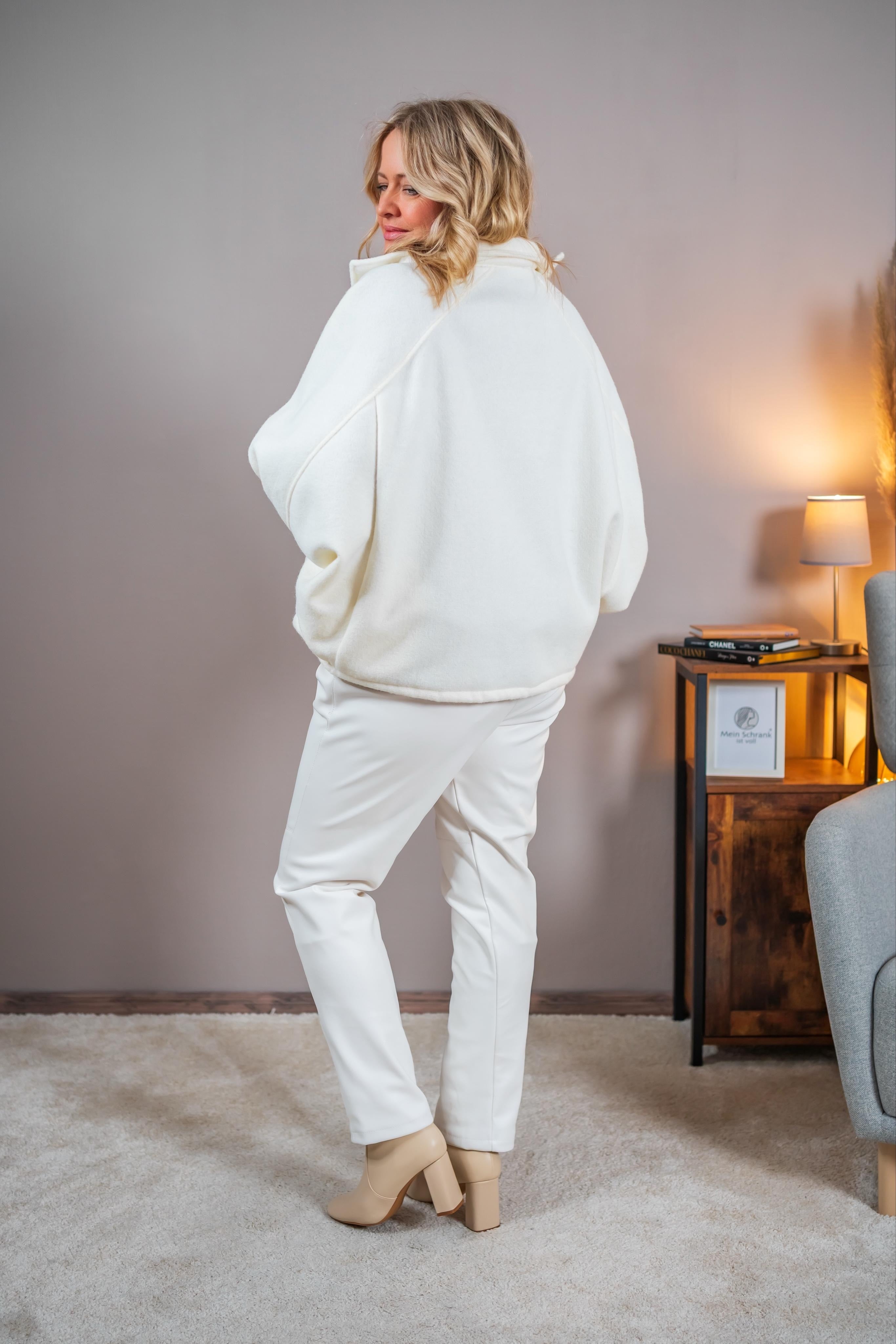 Capejacke aus Wollfleece-Optik, ecru