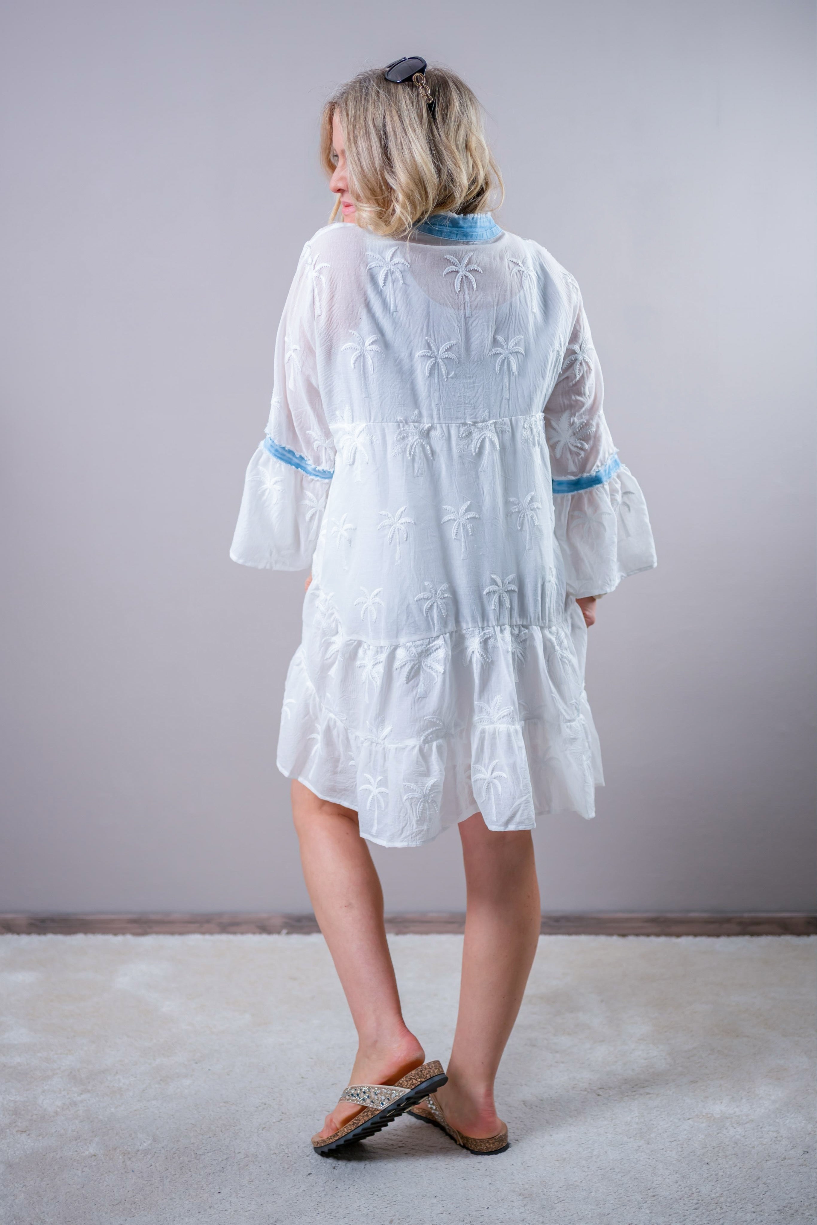 Boho-Tunika mit Palmenstickerei, weiß
