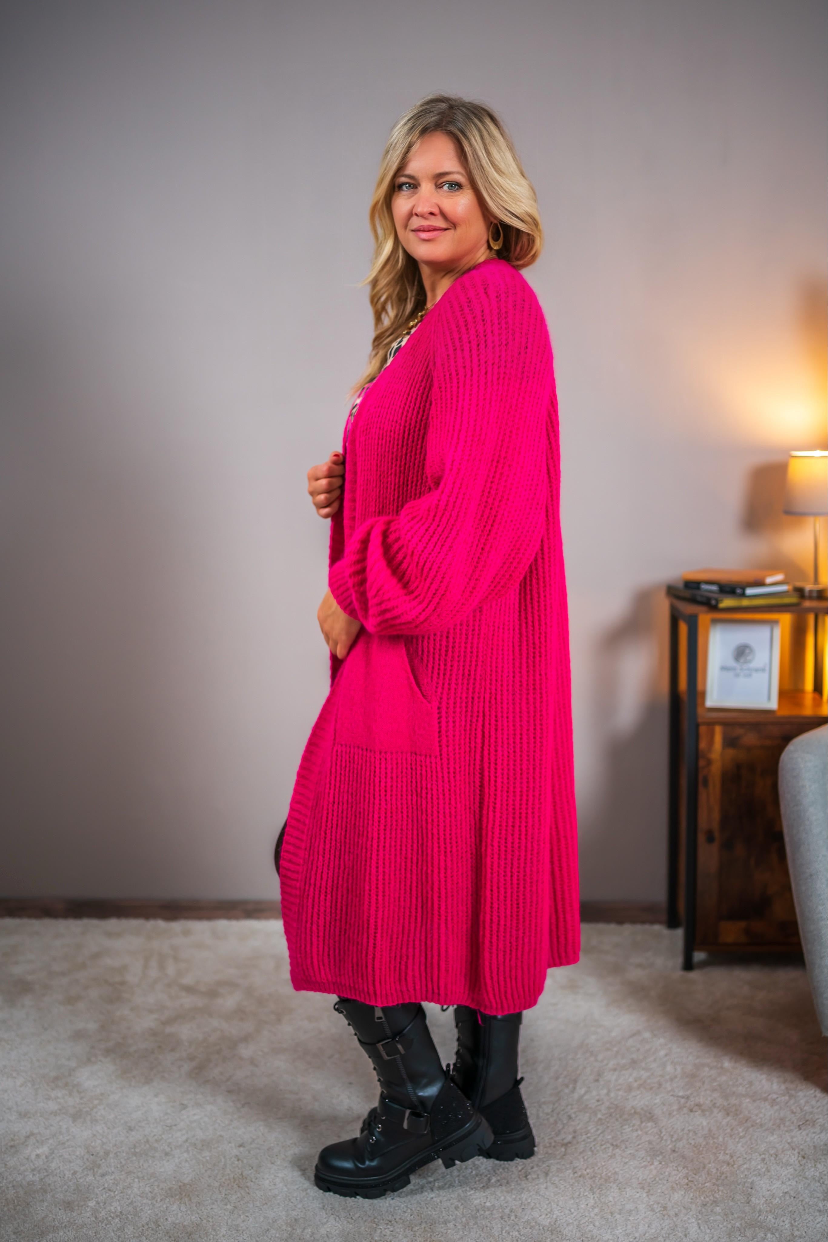 Offener Strick-Cardigan in Pink/Fuchsia