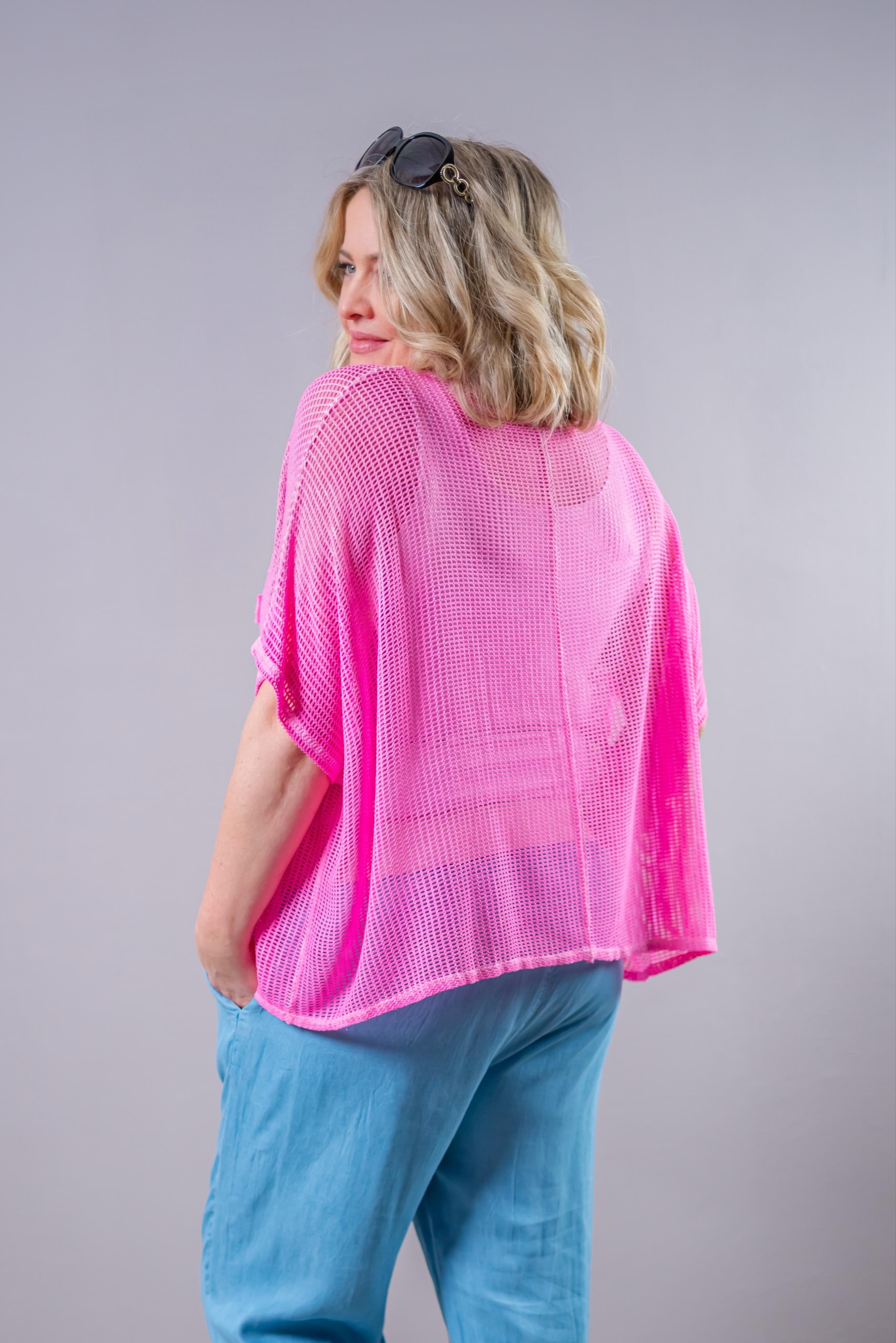 Netz-Shirt mit Print "NICE", pink