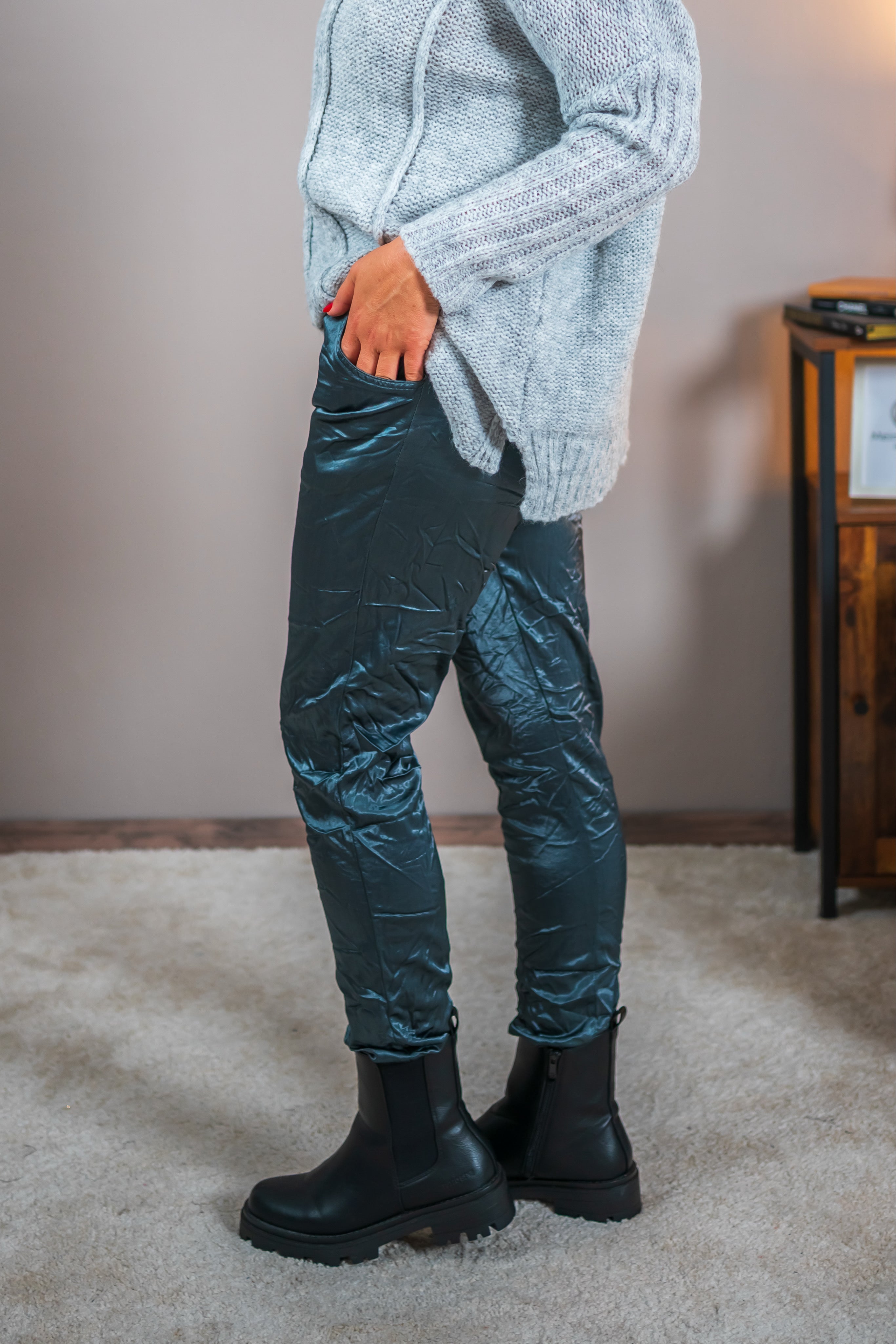 Stretchhose mit Crinkle-Effekt, anthrazit