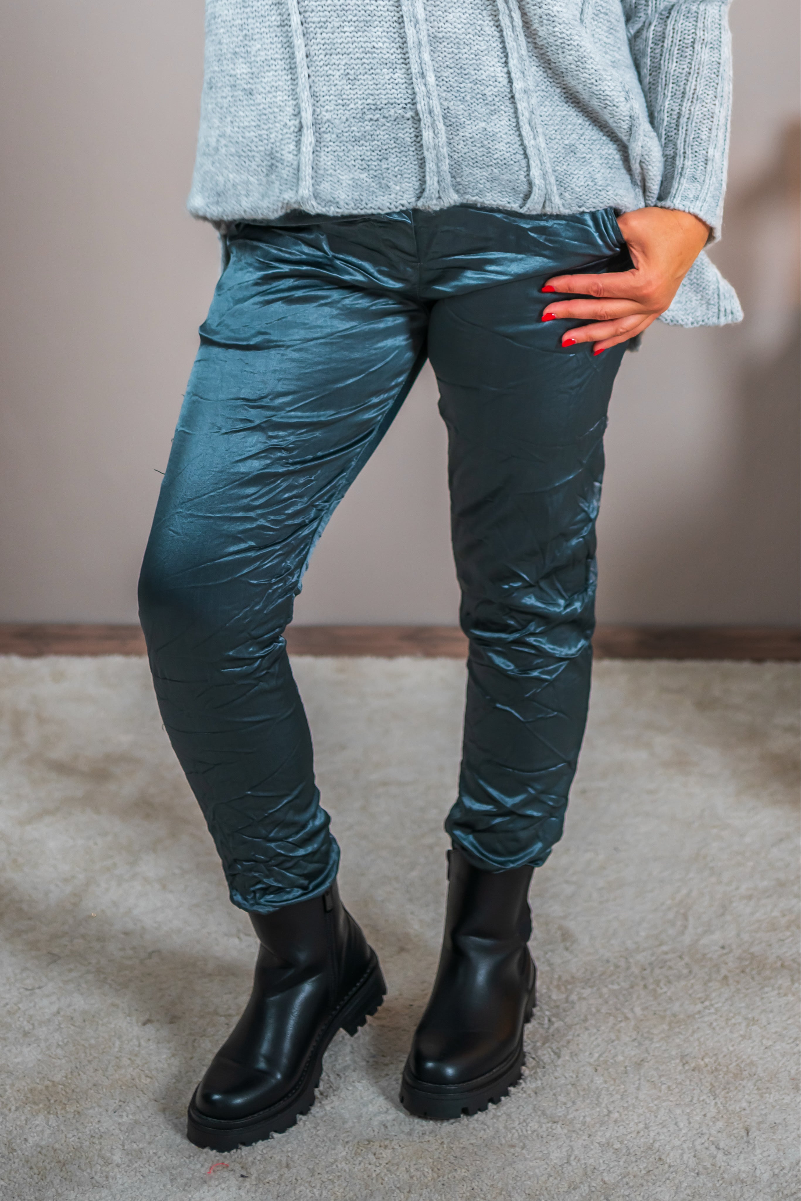 Stretchhose mit Crinkle-Effekt, anthrazit